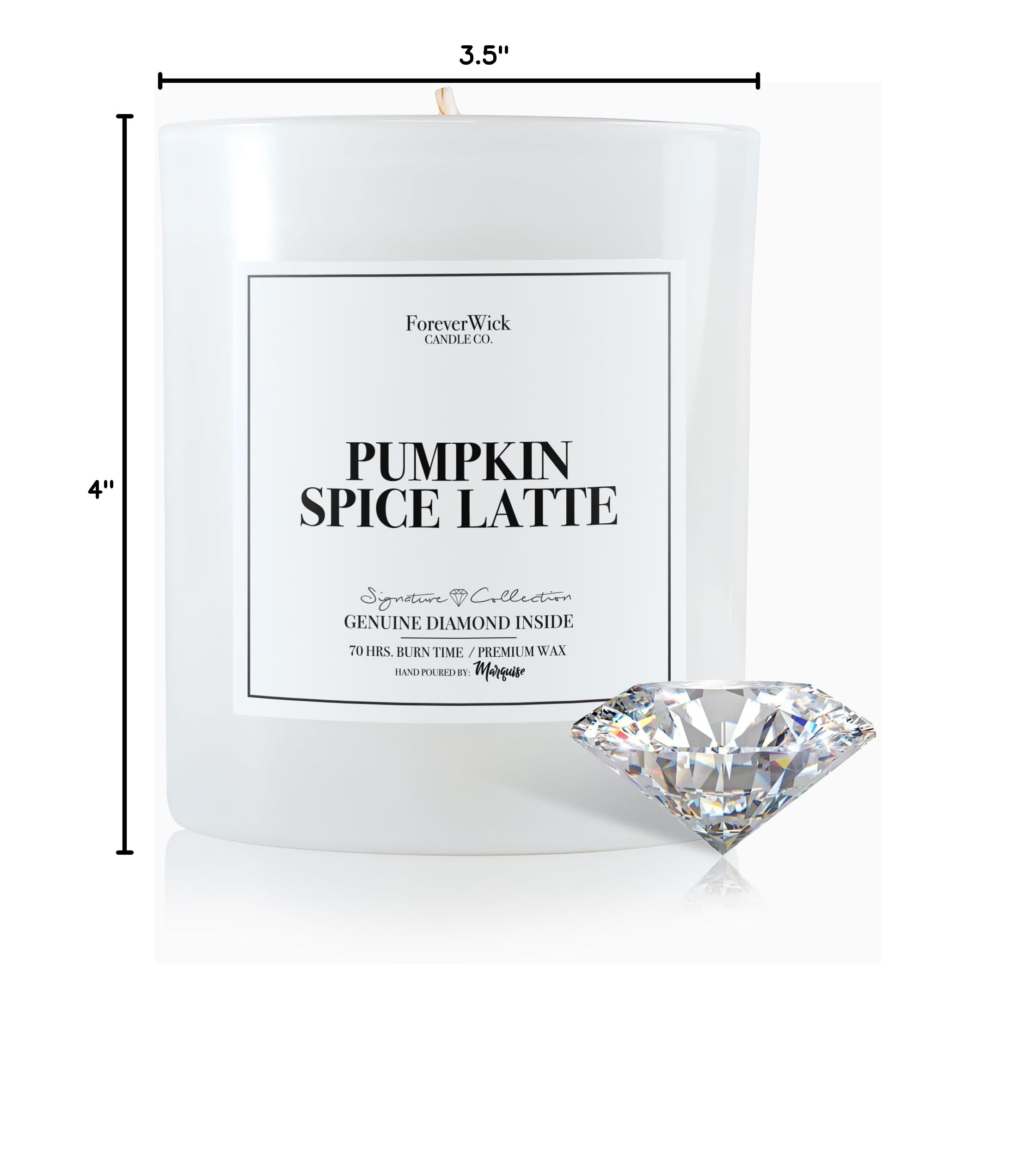 Foreverwick All-Natural Pumpkin Spice Latte Scented Soy Candle with GIA-Certified Diamond Inside - 14oz Aromatherapy Gift for Women (70-Hour Burn Time) | Perfect for Cozy Fall Evenings, Romantic Dinners & Spa Relaxation