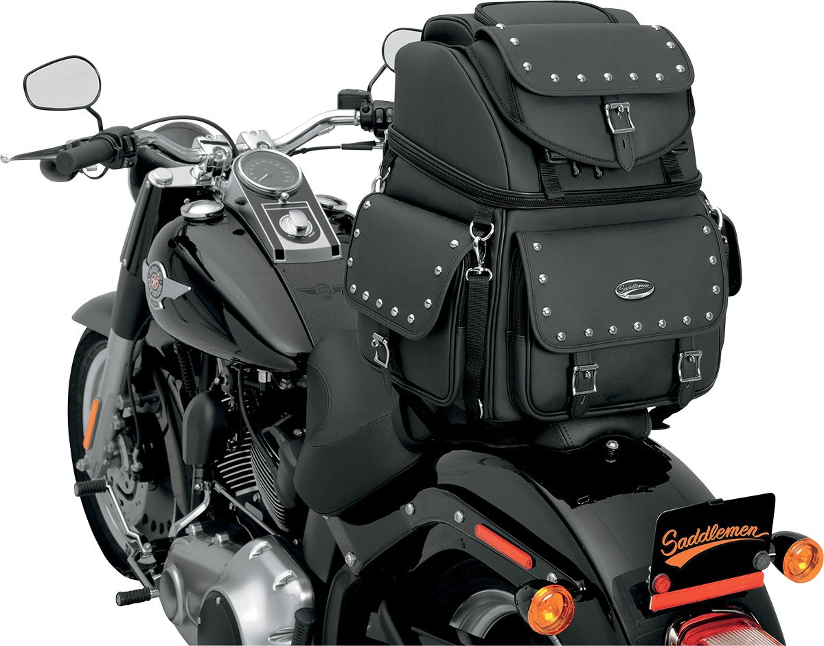 Saddlemen 3515-0121 Studded Motorcycle Seat Bag - Backrest & Sissy Bar Combo for Harley Davidson | Waterproof Storage for Road Trips & Biker Gear