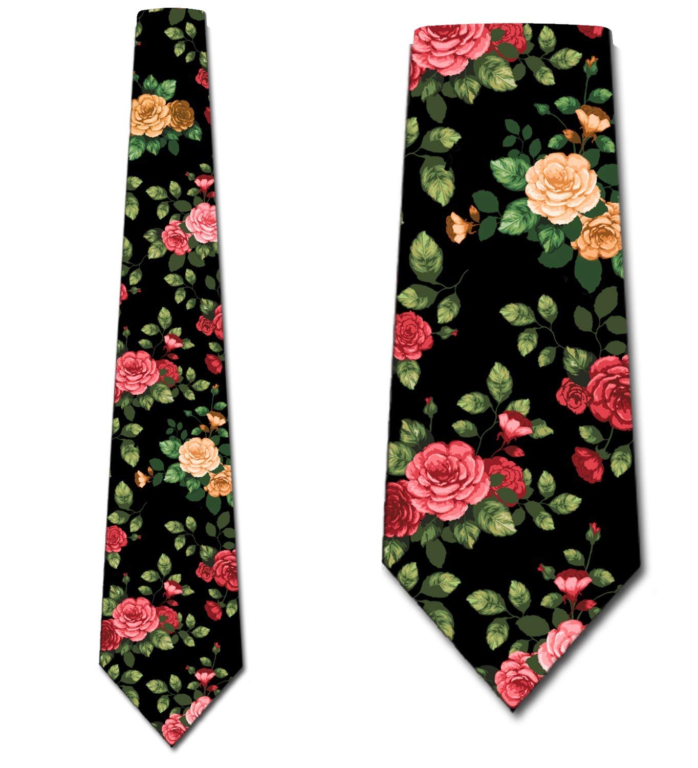 Three Rooker Men's Floral Necktie - Black Rose Pattern Silk Tie for Spring Wedding, Office & Formal Occasions