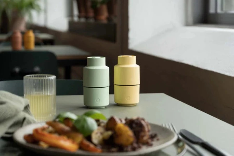 Premium Crush Grind Danish Billund Salt and Pepper Grinder Set - Adjustable Ceramic Spice Mill for Freshly Ground Seasonings - Perfect for Kitchen, Dining Table, and Gourmet Cooking