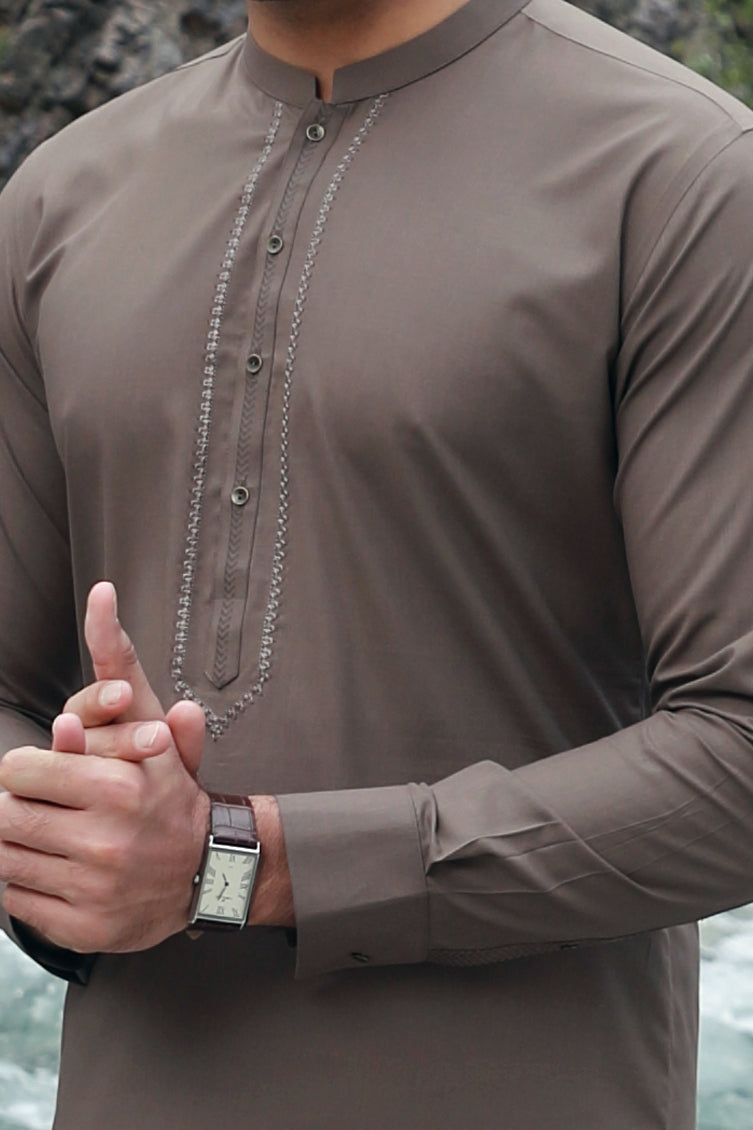 Elegant Blended Brown Shalwar Kameez by J. Junaid Jamshed - Traditional Pakistani Outfit for Weddings, Festivals & Special Occasions