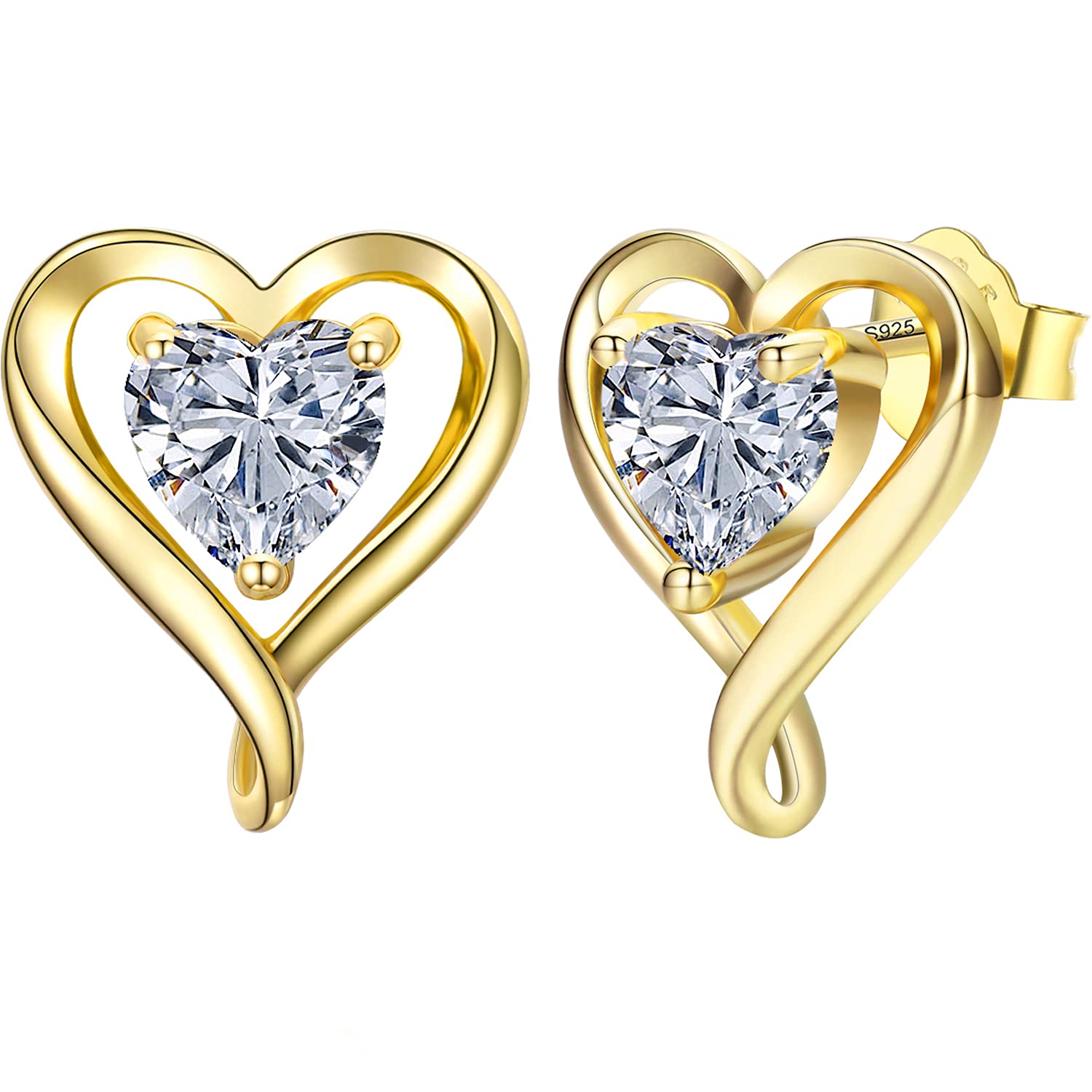 LAVUMO Sterling Silver Earrings for Women - 925 Silver Heart Stud Earrings Set in Silver, Gold & Rose Gold | Hypoallergenic Jewelry | Perfect Birthday, Anniversary, Christmas & Valentine's Day Gifts for Her | Everyday Wear & Special Occasions