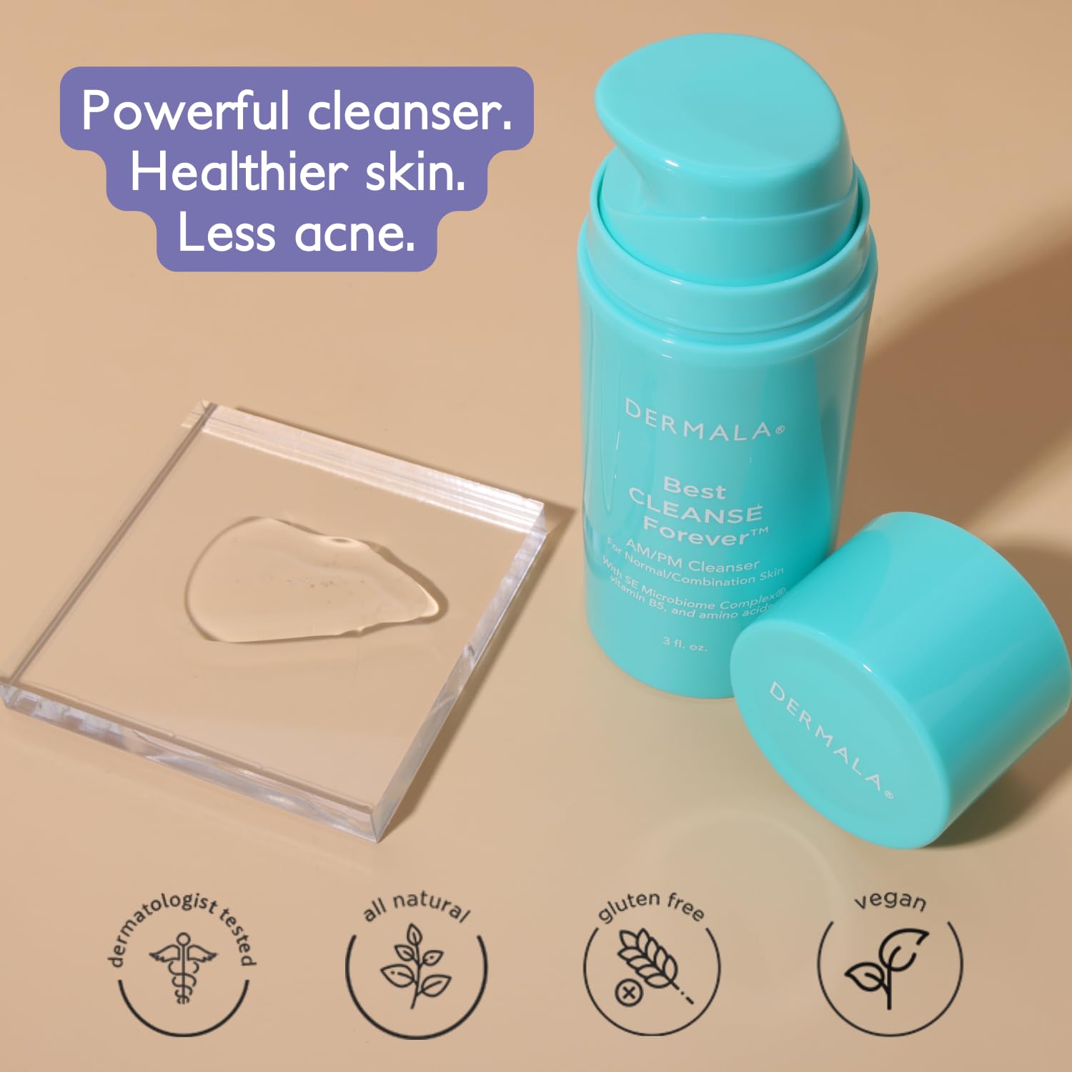 Dermala FOBO CLEANSE AM/PM Facial Cleanser - Natural, Gentle, pH Balanced Face Wash for Acne-Prone & Sensitive Skin | Daily Skincare Routine for Clear, Pimple-Free Complexion | Perfect for Morning & Night Use