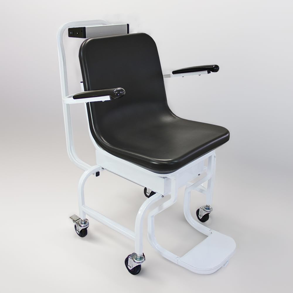 Digital Wheelchair Scale with 200kg Capacity - Medical Weighing Chair for Disabled & Elderly - KG/LB Units, 100g Increments - Foldable Armrests & Footrest - Rechargeable Battery & Mains Powered - Easy-Clean Steel Frame - Ideal for Hospitals, Clinics & Home Care Use