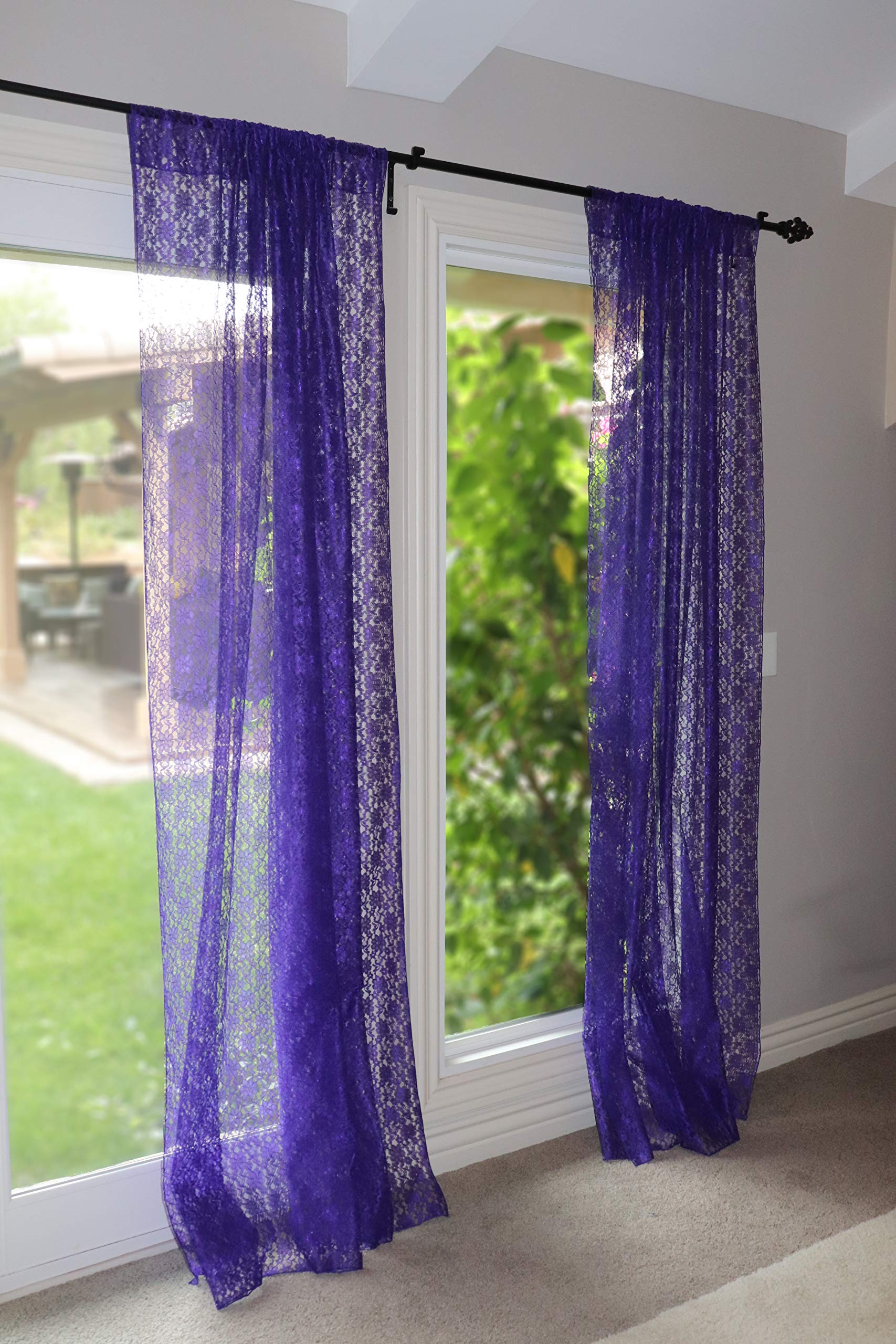 Floral Lace Curtain Panel - Sheer Purple Lace for Bedroom & Kitchen Decor