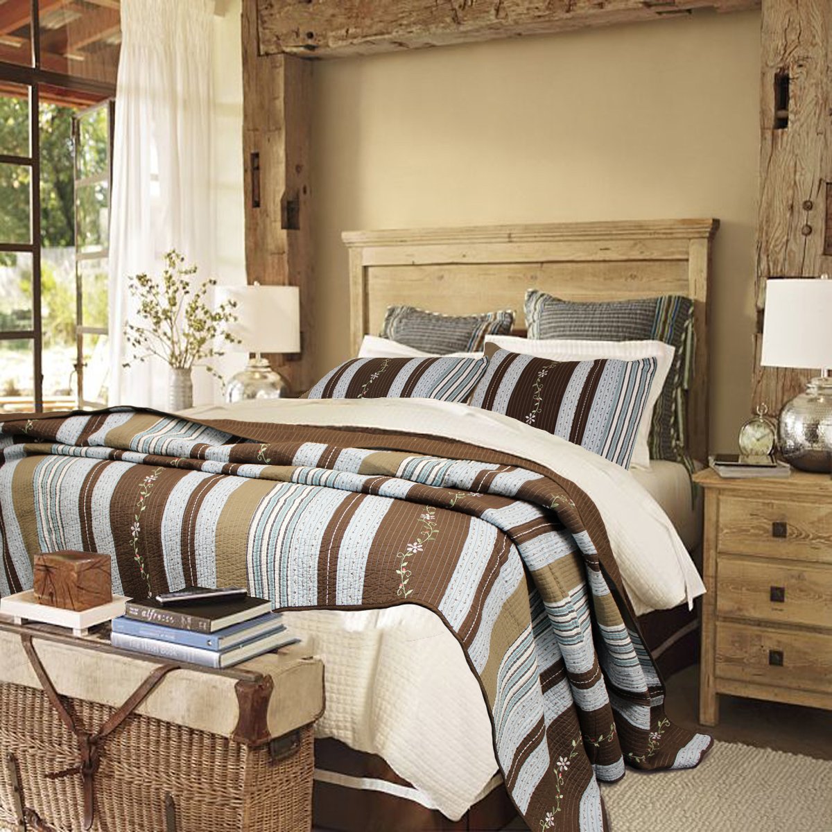 Duke Brown 100% Hypoallergenic Cotton 3-Piece Quilt Set - Full/Queen Size Bedding for Allergy Relief & Comfortable Sleep | Perfect for Master Bedroom, Guest Room & Cozy Home Decor