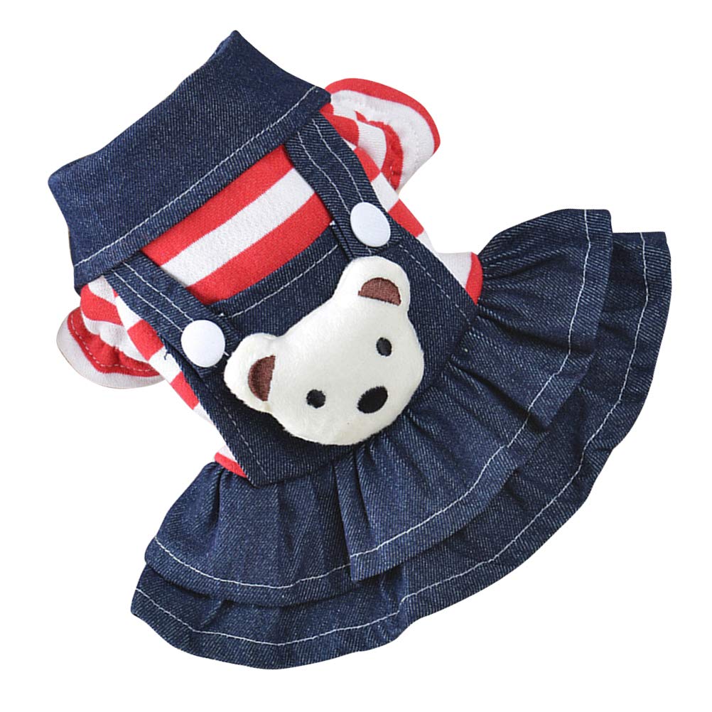 POPETPOP Denim Dog Dress - Striped Red Dog Skirt & Cat Dress for Birthday Outfits | Perfect for Pet Parties, Photo Shoots & Special Occasions