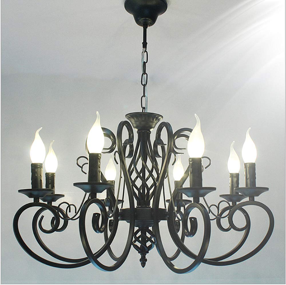 Vintage Industrial Black Candle Chandelier - 8 Lights Loft Pendant Light Fixture for Dining Room, Bedroom, Kitchen & Bar | Farmhouse Decor, Rustic Ceiling Lighting for Home, Restaurant & Cafe