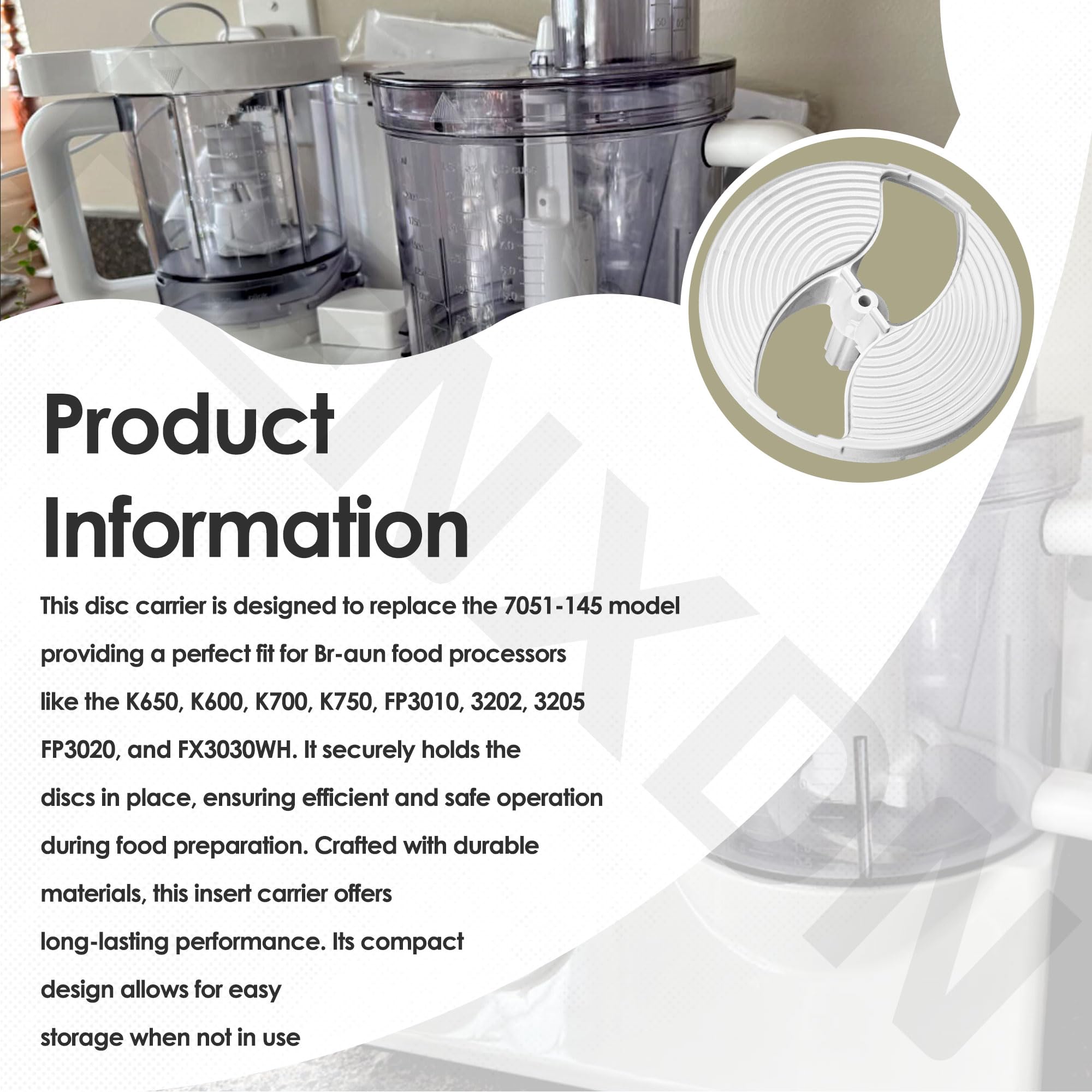 Braun Food Processor Disc Holder Replacement for K600 K650 K700 K750 FP3010 FP3020 FX3030WH Models - Compatible with Slicing & Shredding Discs - Perfect for Meal Prep & Kitchen Organization