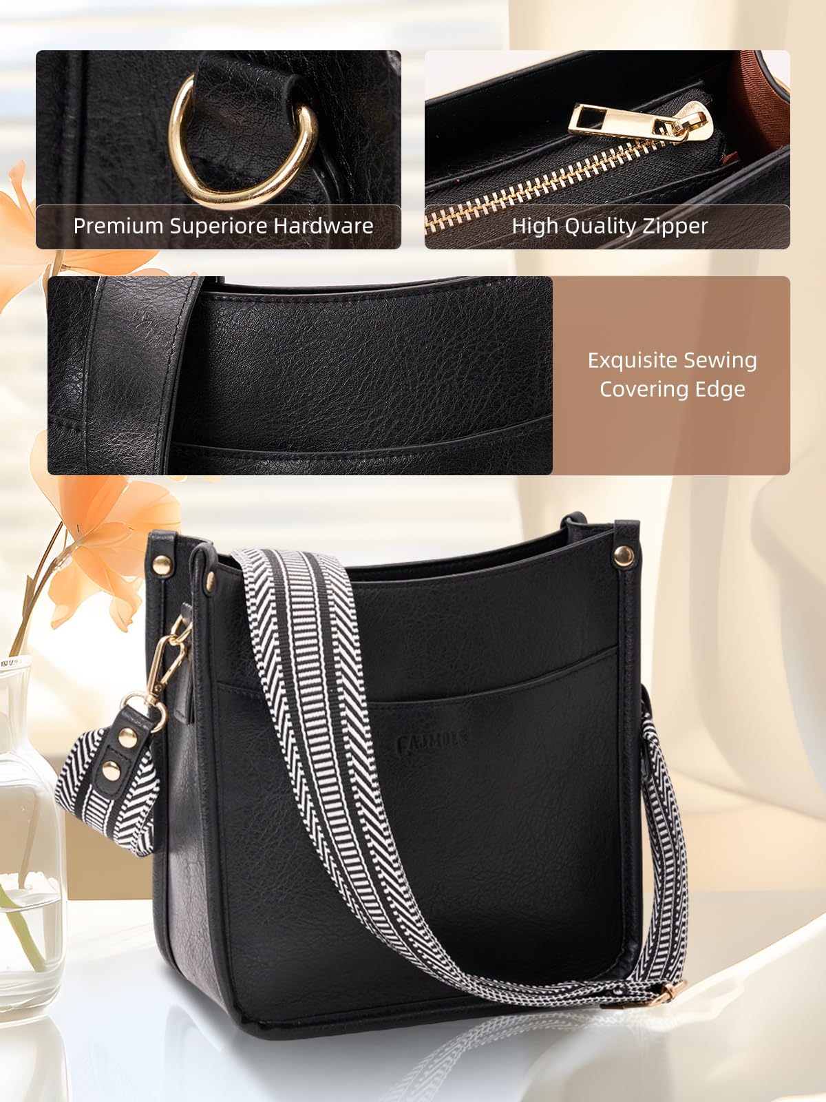 Women's Leather Crossbody Bags with Adjustable Guitar Strap - Stylish Shoulder Handbag Purse for Daily Use, Travel & Shopping