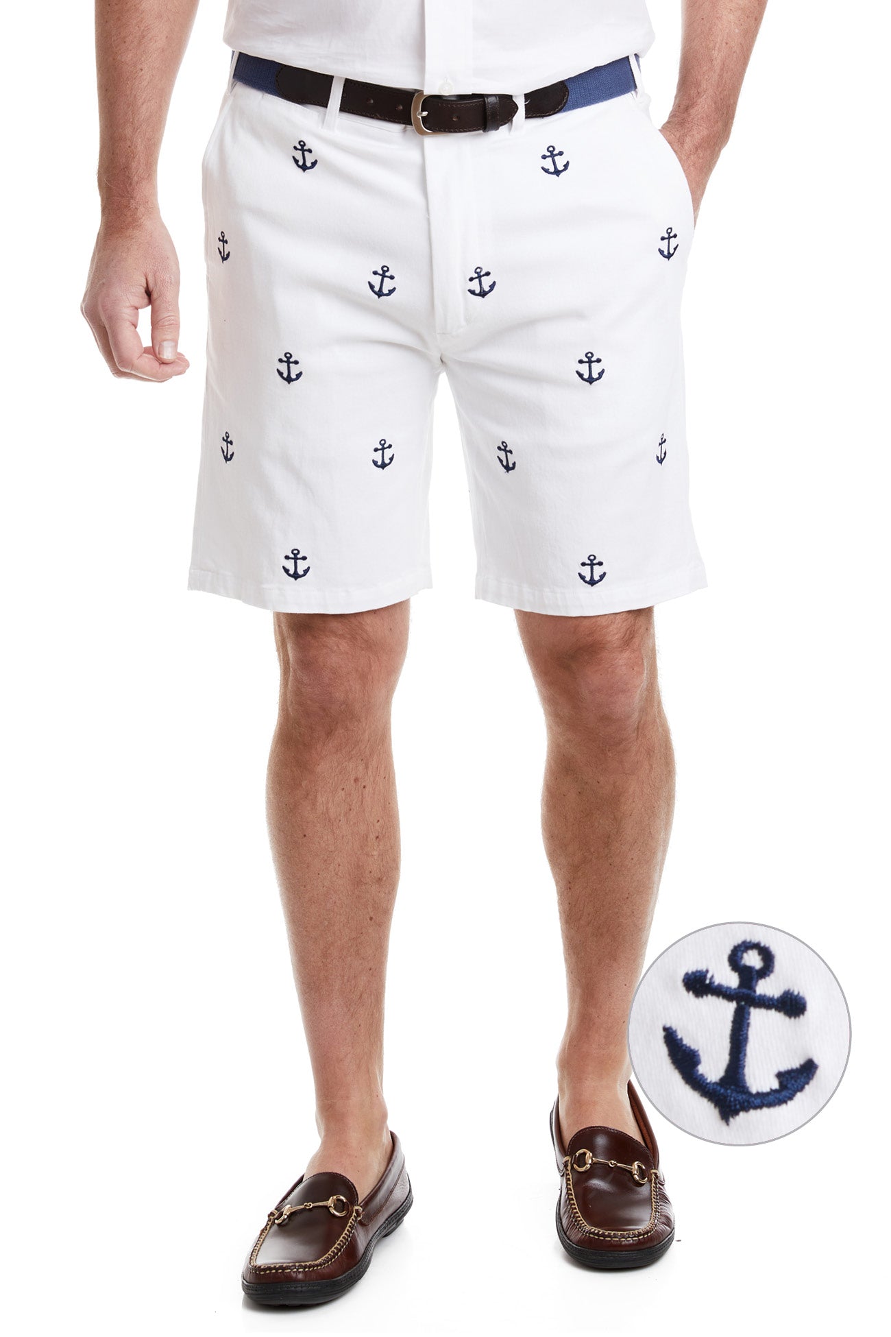 Cisco Short Stretch Twill White with Anchor - Comfortable and Stylish Men's Casual Shirt for Office, Travel, and Everyday Wear