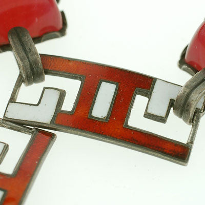 Vintage Art Deco Sterling Silver Carnelian & Enamel Bracelet - Elegant Statement Jewelry for Women, Perfect for Parties, Weddings & Special Occasions