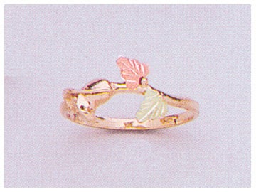 10kt Solid Three-Tone Gold Tea Rose Ring with Red & Green Leaves - Size 4-8, Prospector Gold Setting (643-628) - Perfect for Weddings, Anniversaries & Special Occasions