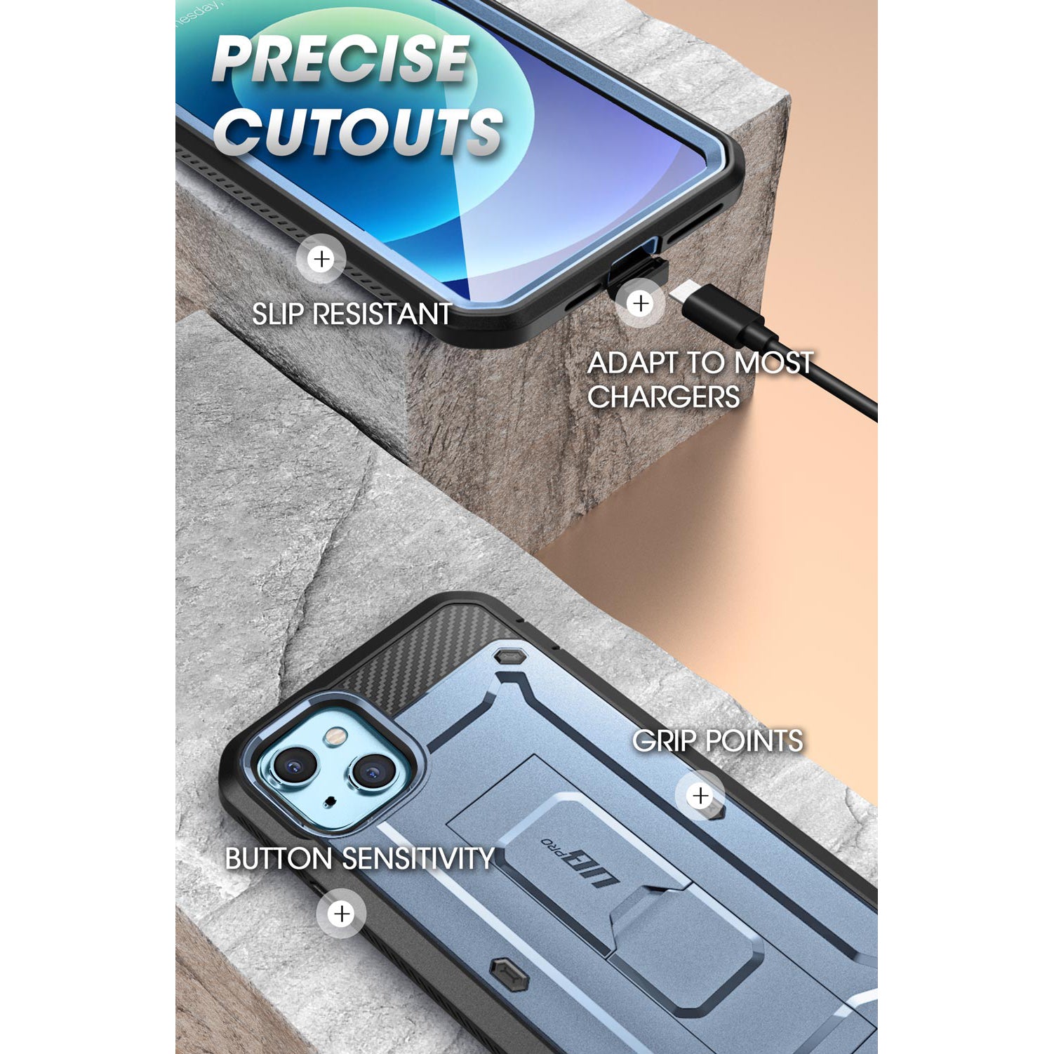 iPhone 13 6.1 Inch Unicorn Beetle Pro Rugged Case - Shockproof & Drop Protection - Metallic Blue - Perfect for Outdoor, Work & Extreme Sports