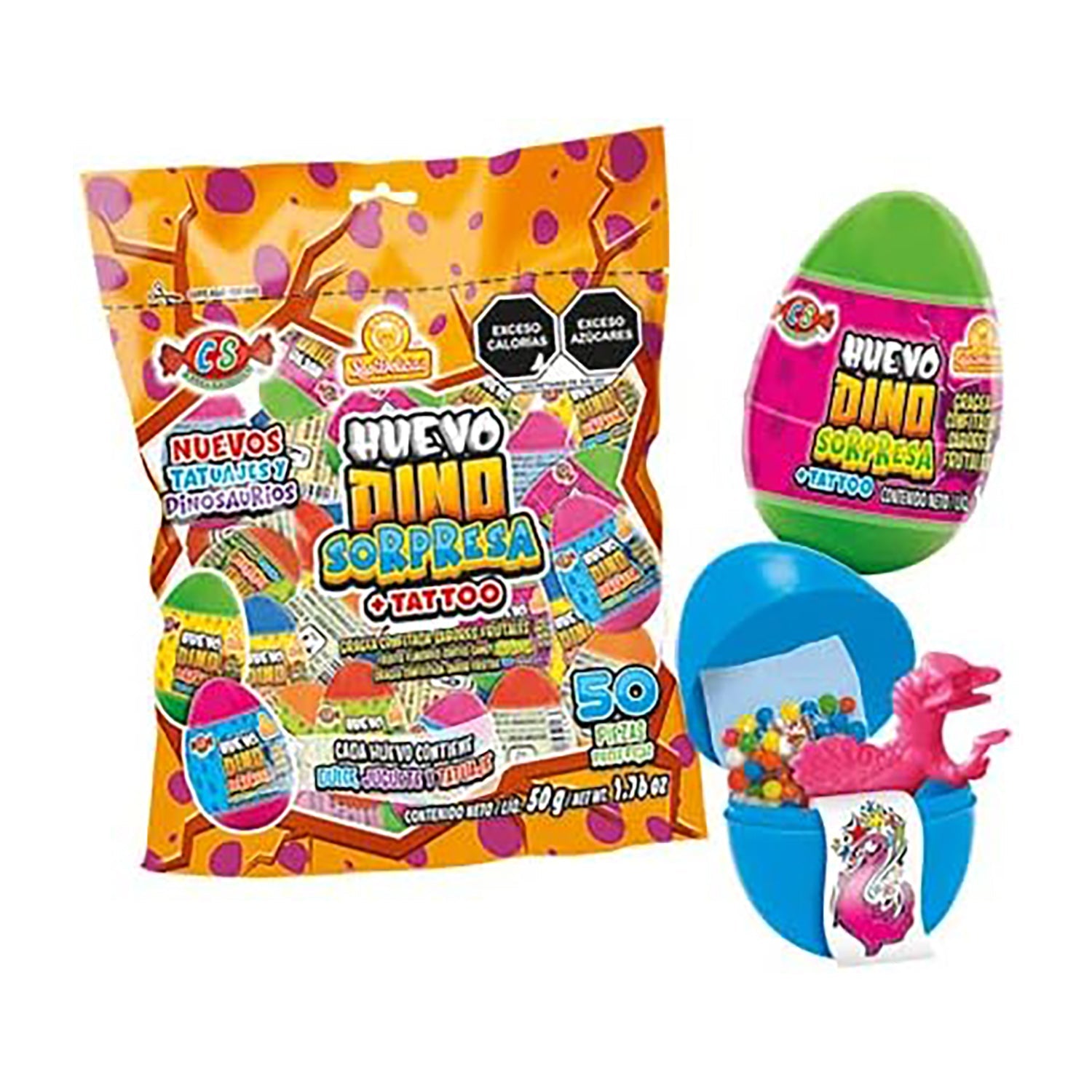 Las Delicias Dino Egg Candy | 50 Count Bag | Fun Dinosaur-Themed Treats for Kids' Parties, Halloween & School Snacks