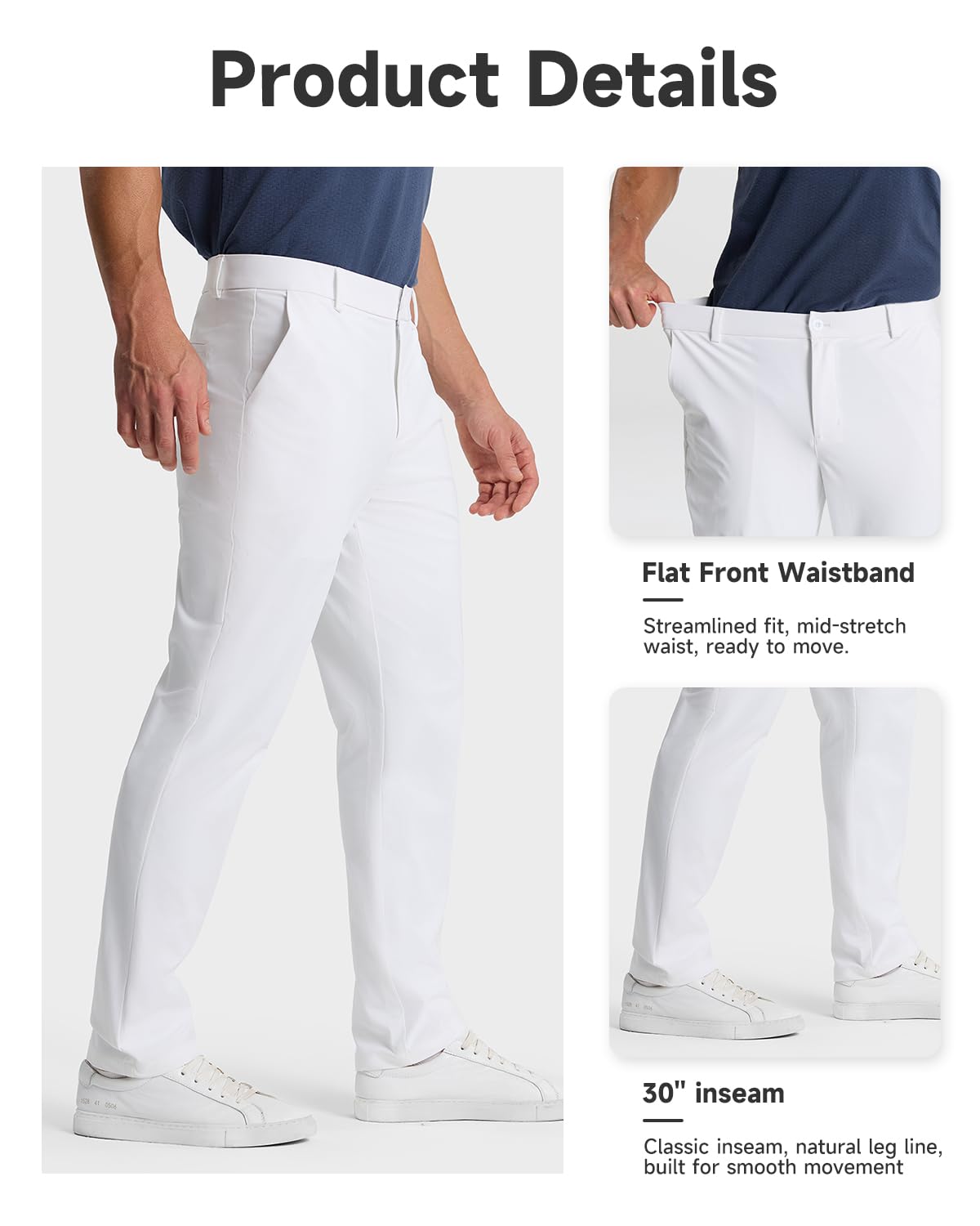 **Men's Classic Fit Golf Pants - Stretch Work & Dress Pants 30'' 32'' 34'' - Lightweight Casual Pants with Pockets for Office, Golf & Travel**