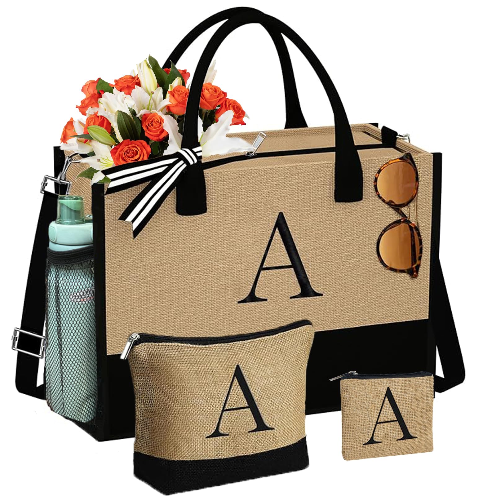Personalized Monogrammed Tote Bags for Women - 3-Piece Set, Custom Birthday Gifts, Perfect for Work, Shopping & Travel