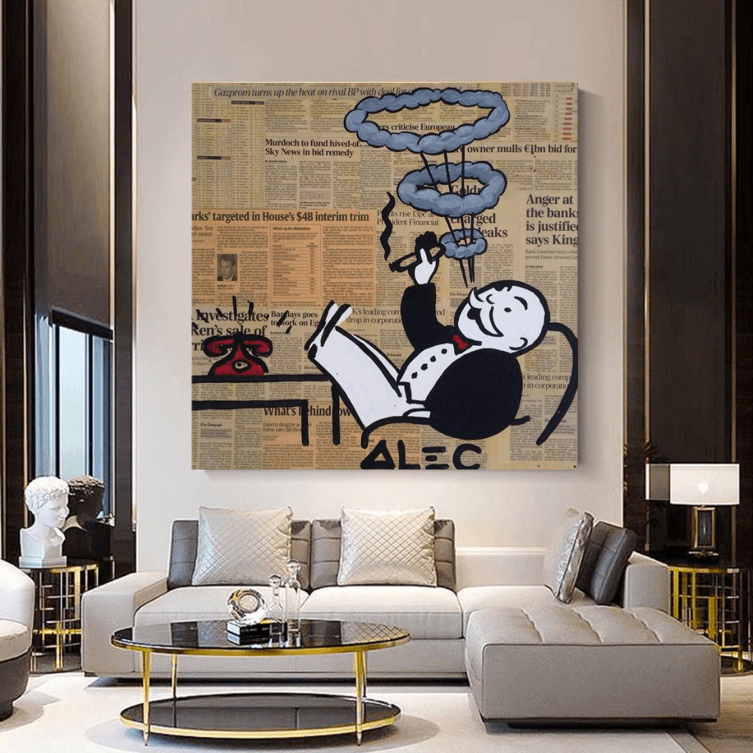 Alec Monopoly Smoking Cigar Canvas Wall Art - Modern Pop Art Home Decor for Living Room, Bedroom & Office