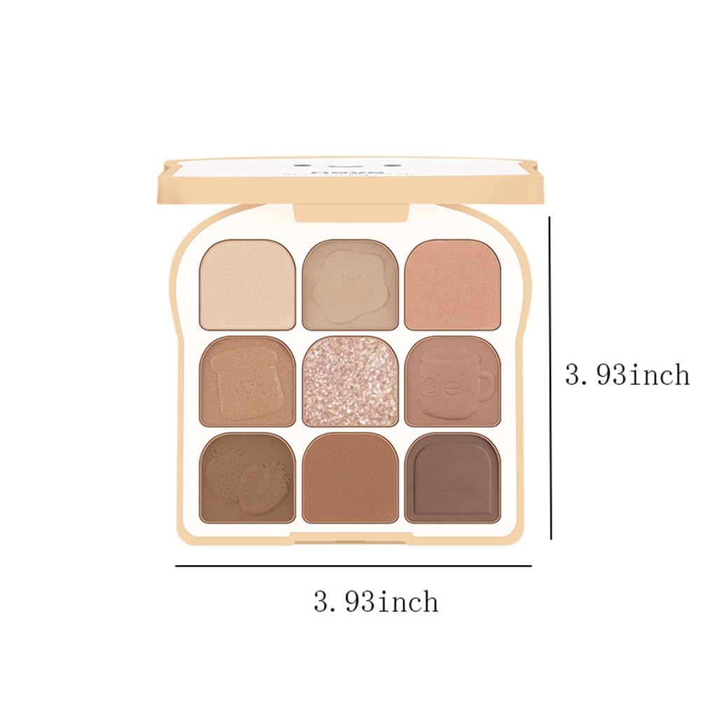 9 Colors Eyeshadow Palette Kit - Matte & Shimmer Glitter Nude Eyeshadow with 3 Brushes, Cute Toast Shaped Blush Palette for Long-Lasting Daily Eye Makeup (#03) | Perfect for Everyday Wear, Party & Special Occasions