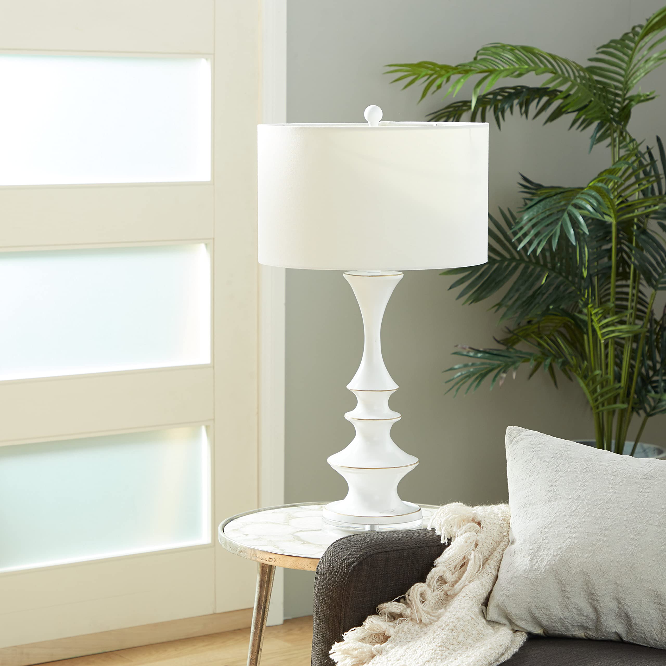 Deco 79 Modern White Polystone Table Lamp with Gold Accents - 16