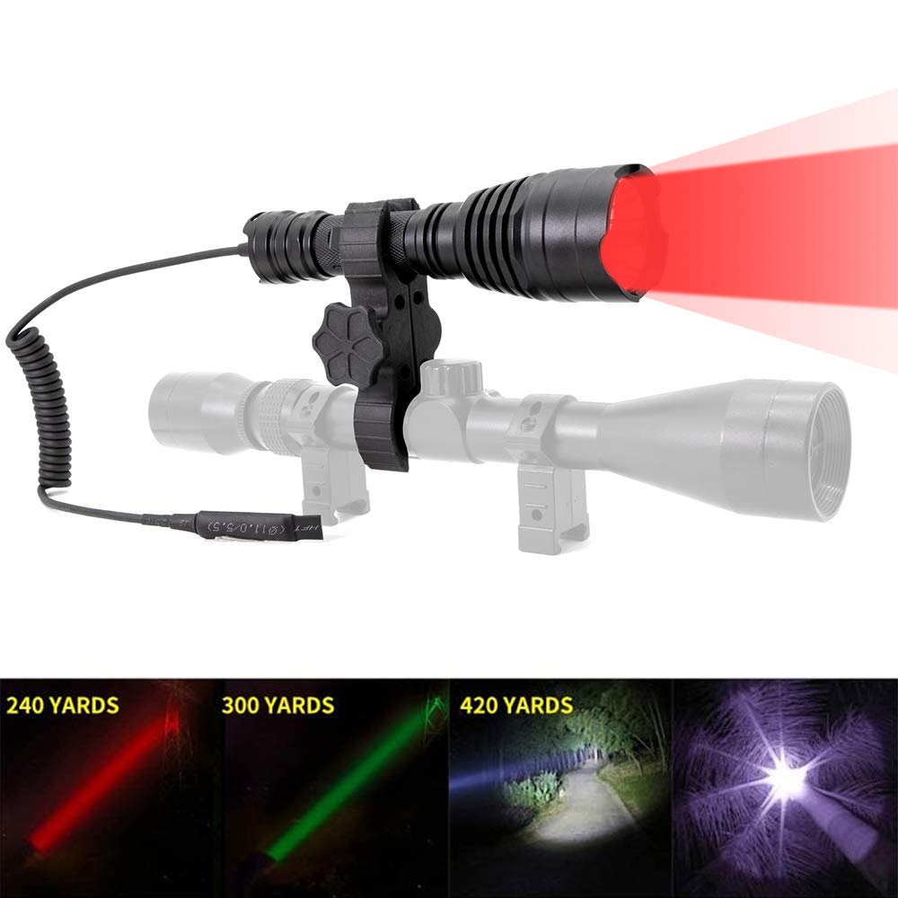 KL41Plus Hunting Flashlight Kit with Red/Green/IR850/White Interchangeable Modules - Long Range Scope Mount Predator Light with Remote Pressure Switch - Perfect for Coyote, Hog, Varmint Night Hunting & Tactical Outdoor Adventures