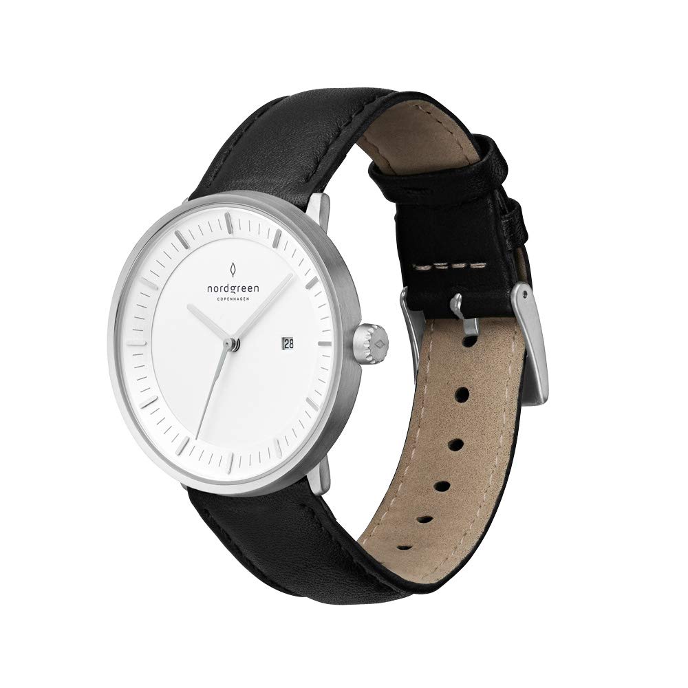 Nordgreen Philosopher Scandinavian Minimalist Silver Watch with Interchangeable Leather & Mesh Straps - Perfect for Business, Casual & Formal Occasions