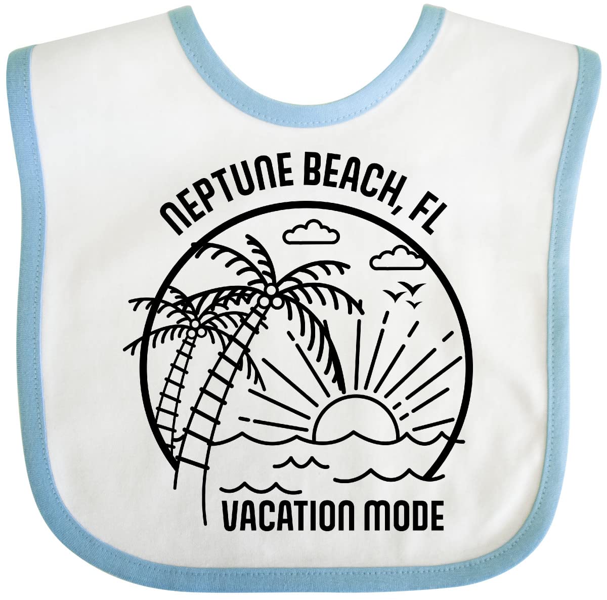 Inktastic Summer Vacation Mode Neptune Beach Florida Baby Bib - Soft Cotton Drool Bib for Infants & Toddlers - Perfect for Beach Trips, Travel, and Everyday Use