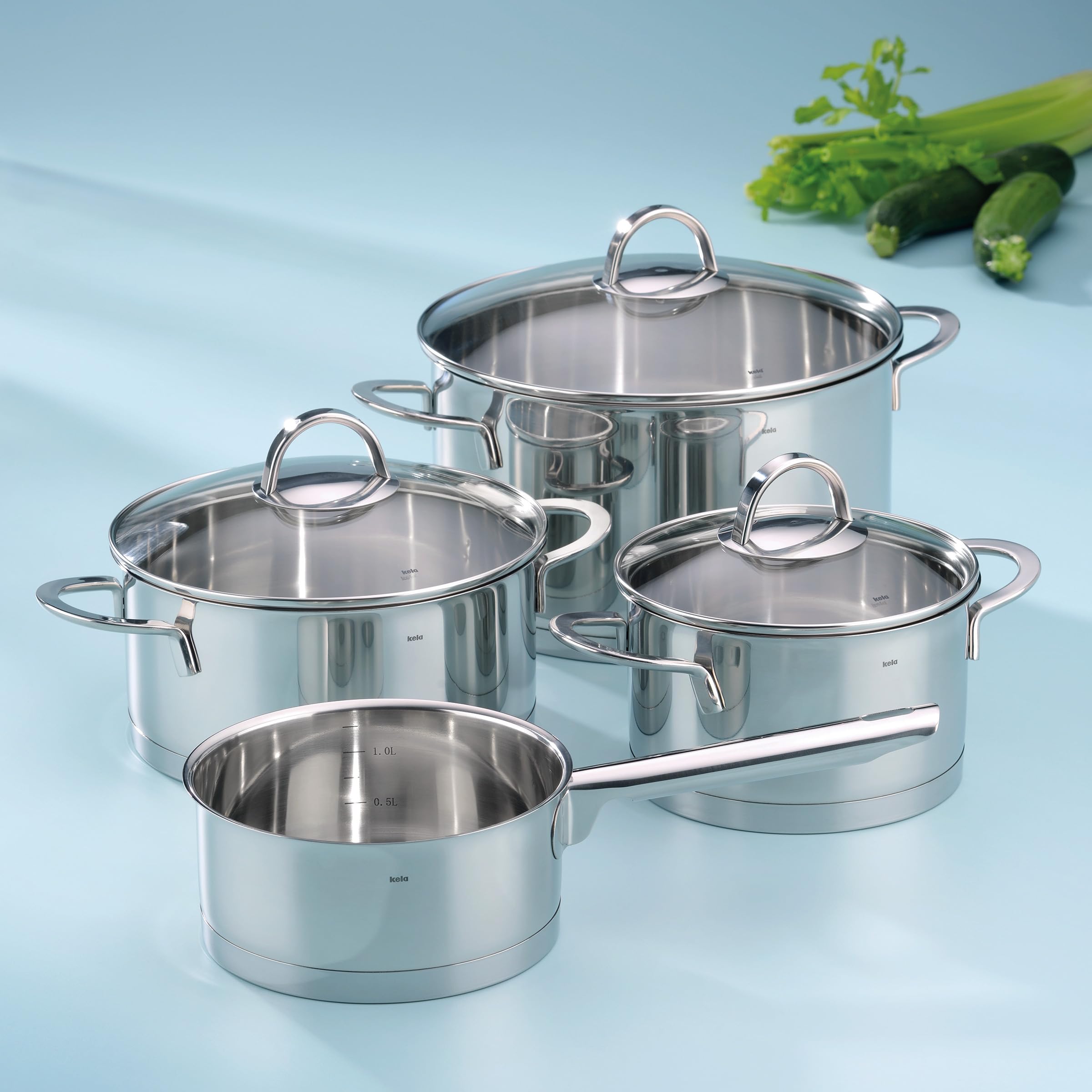Premium Kela 10969 Cailey 4-Piece Stainless Steel Cookware Set (18/10) - Mirror Polished for Elegant Kitchen & Professional Cooking