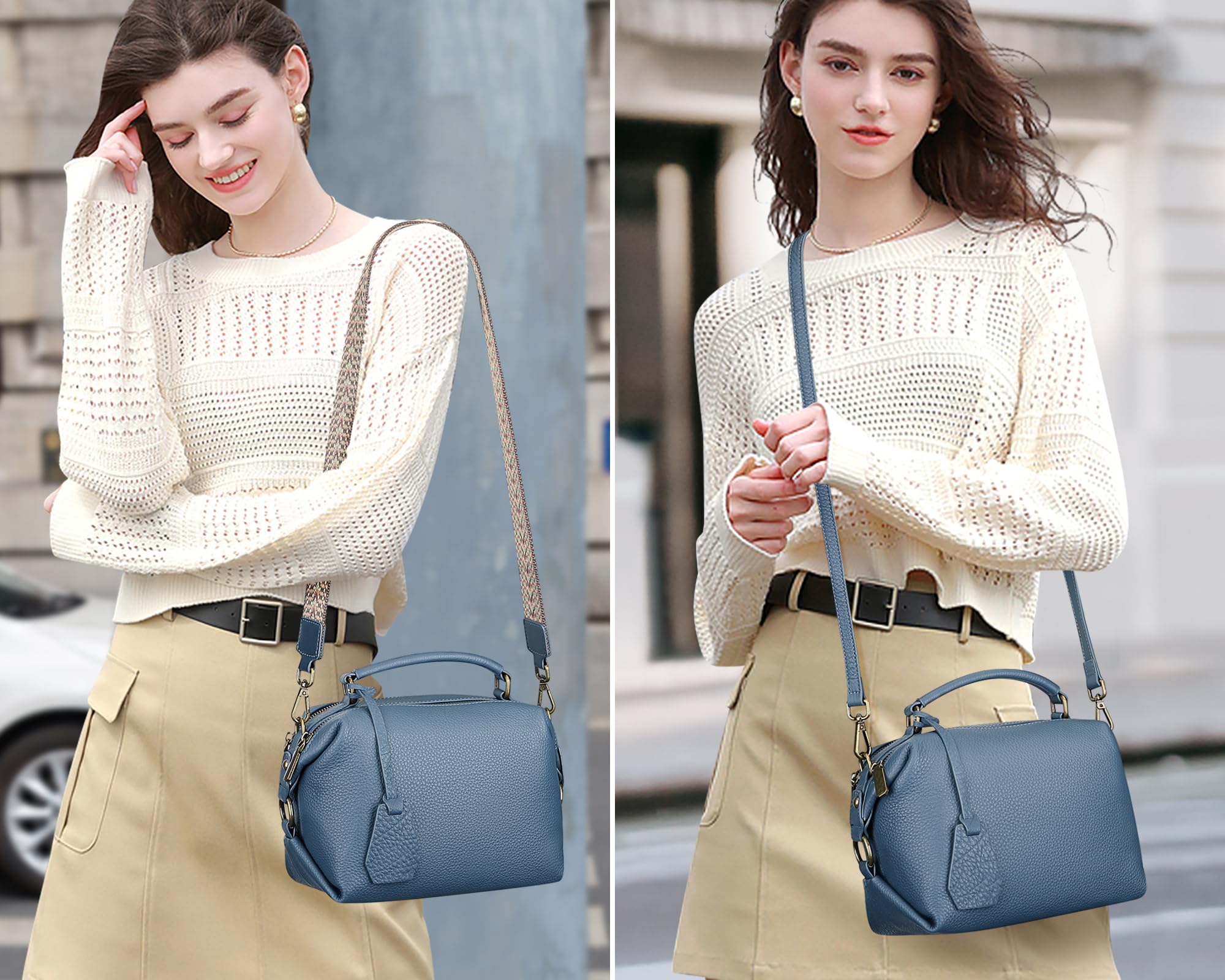 Genuine Leather Crossbody Bags for Women - Stylish Small Purse with Guitar Strap for Casual Outings