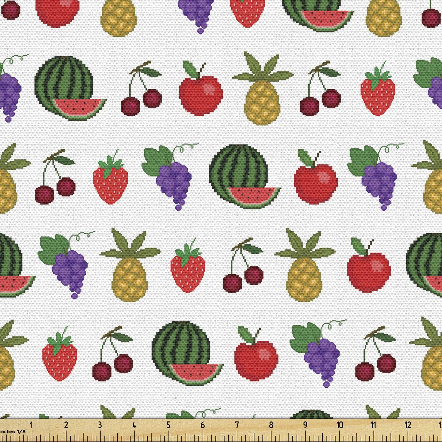 Ambesonne Fruits Fabric - Cherry Grapes Pineapple Watermelon Print for Upholstery & Home Decor - 2 Yards Multicolor - Perfect for DIY Projects & Crafting