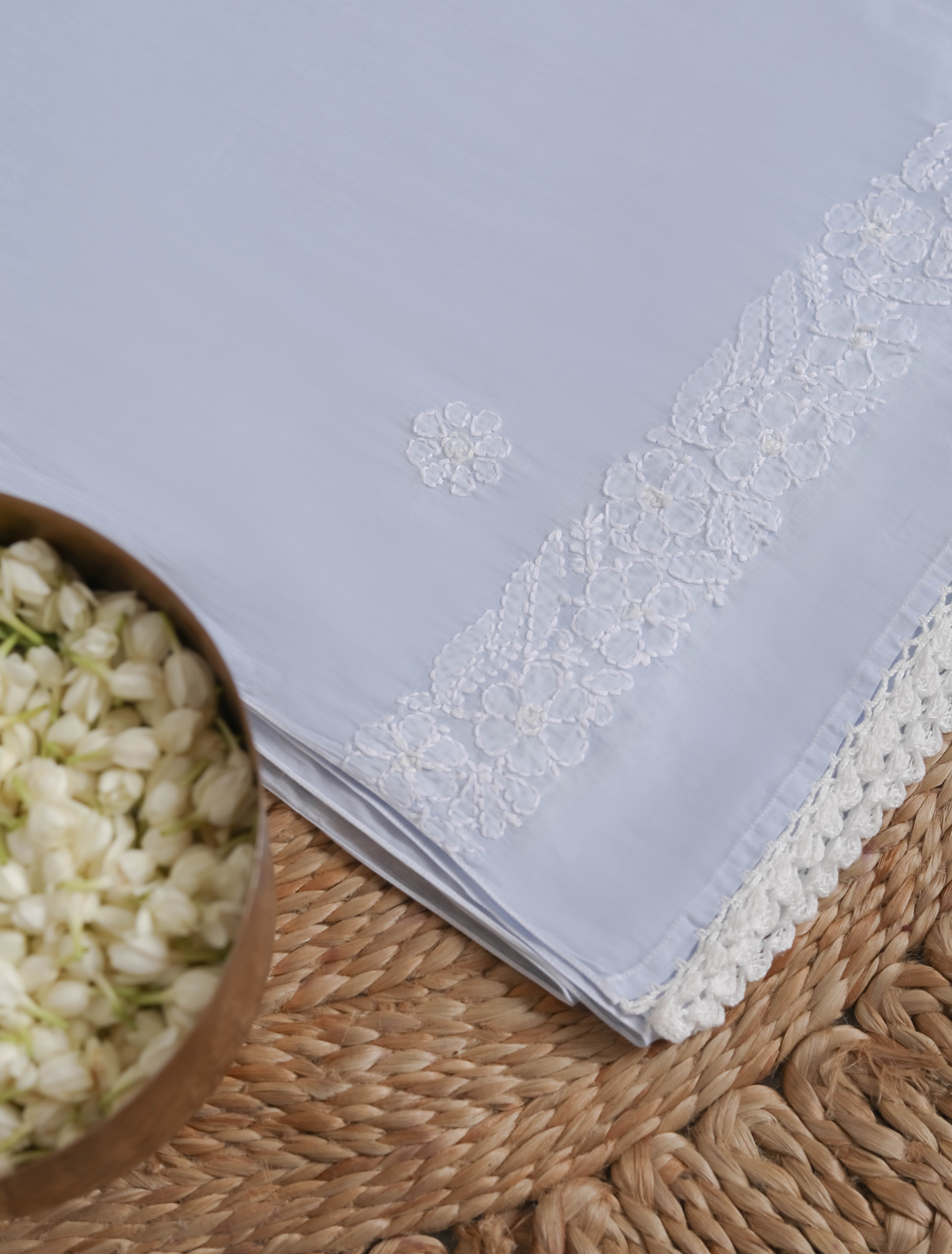 Elegant Saba Chikankari Dupatta in Sky Blue - Perfect for Weddings, Parties & Traditional Outfits