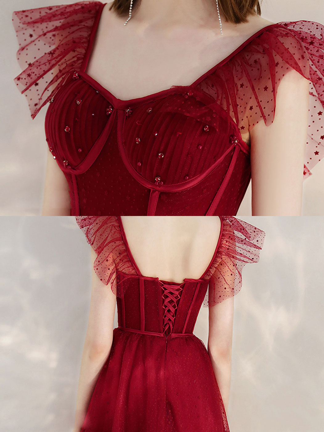 Elegant Burgundy Tulle Short Prom Dress for Homecoming, Sweet 16, Quinceañera & Formal Events - Perfect for Dances, Parties & Special Occasions