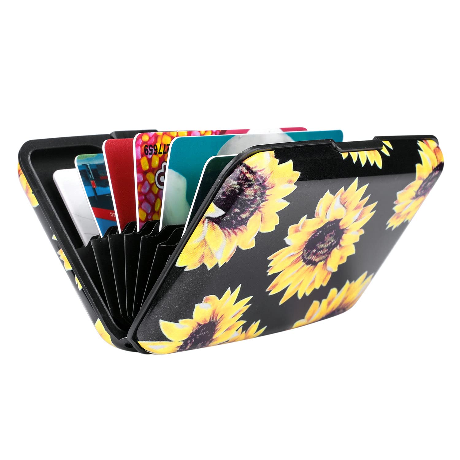 ELFISH Mini RFID Blocking Aluminum Wallet - Slim Credit Card Holder for Men & Women, Metal ID Case with Sunflower Design - Perfect for Travel, Business & Everyday Use