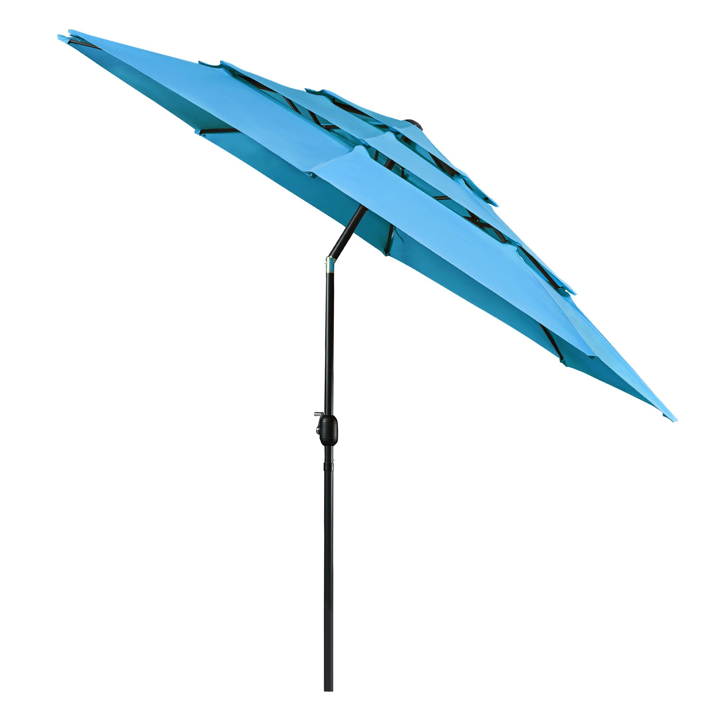 Yaheetech 10ft 3-Tier Patio Umbrella with 1.5in Aluminum Pole & 8 Sturdy Ribs - Outdoor Sun Shade for Garden, Poolside, Beach, and Backyard (Tan/Sky Blue)