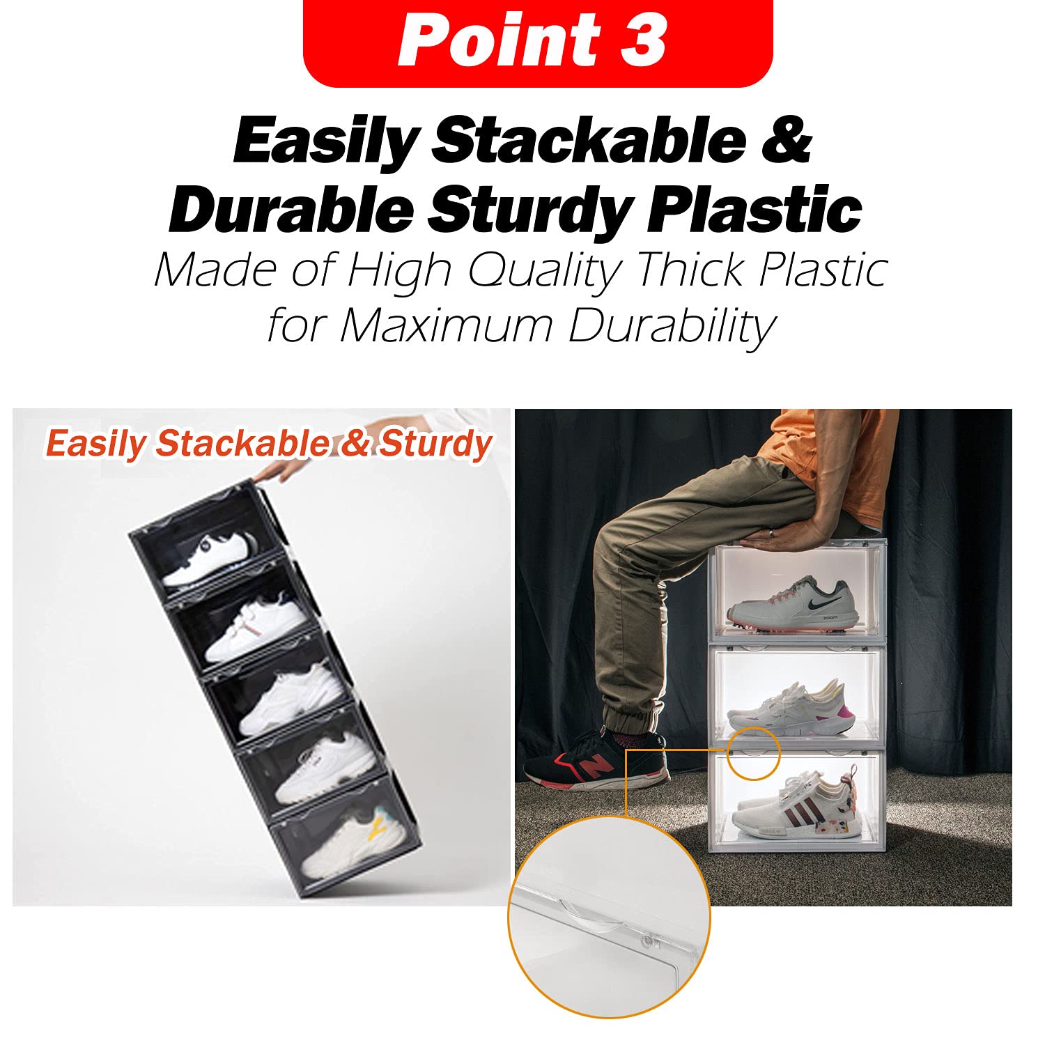 Letusto Premium Clear Plastic Shoe Storage Boxes - 6 Pack Stackable Sneaker Display Cases with Lids, Hygiene Pads & Shoe Shapers (Orange) | Perfect for Sneaker Collection, Closet Organization & Shoe Protection