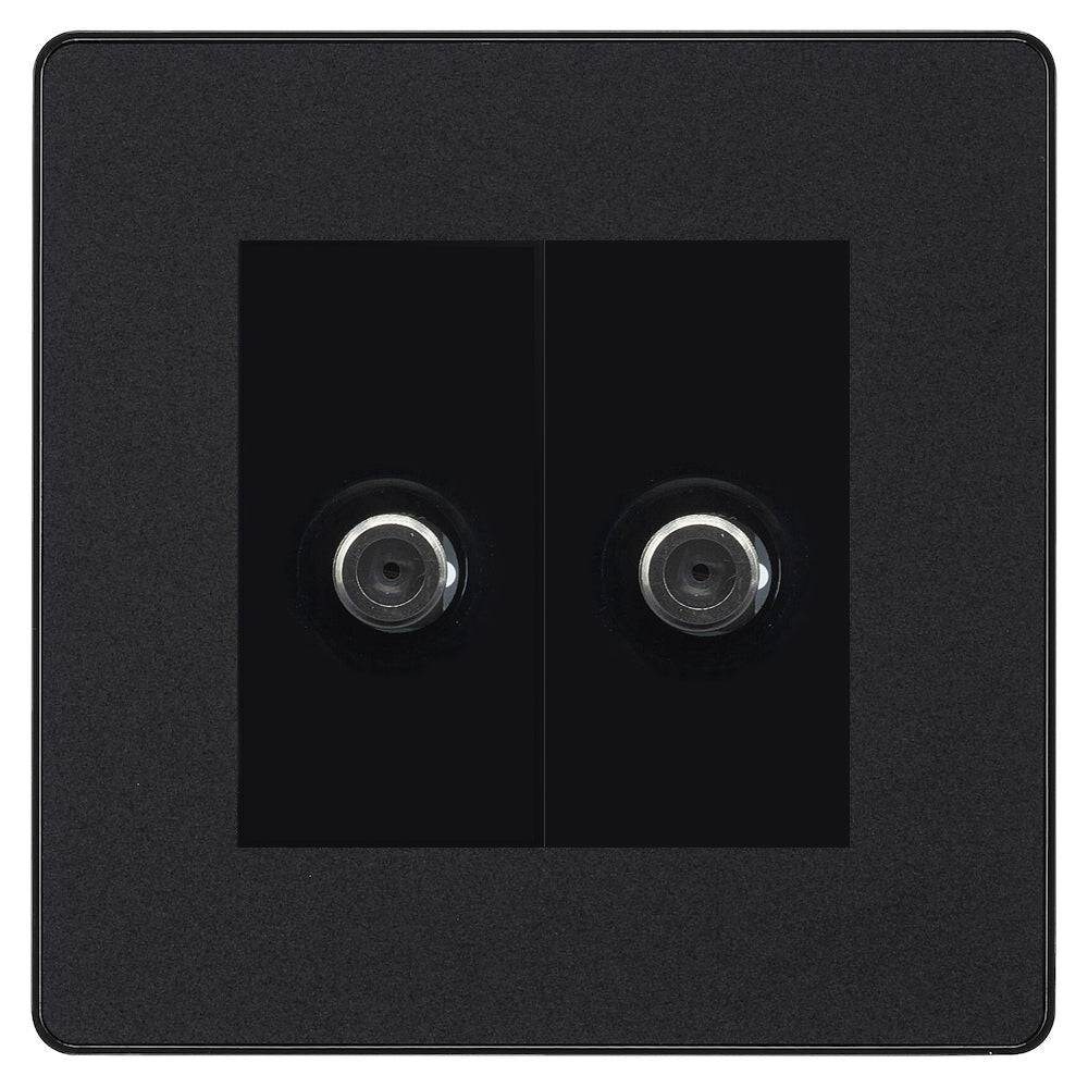 BG Evolve Matt Black Double Satellite Socket PCDMB612B - High-Quality Electrical Outlet for Home & Office Use | Perfect for Living Rooms, Bedrooms, and Workspaces