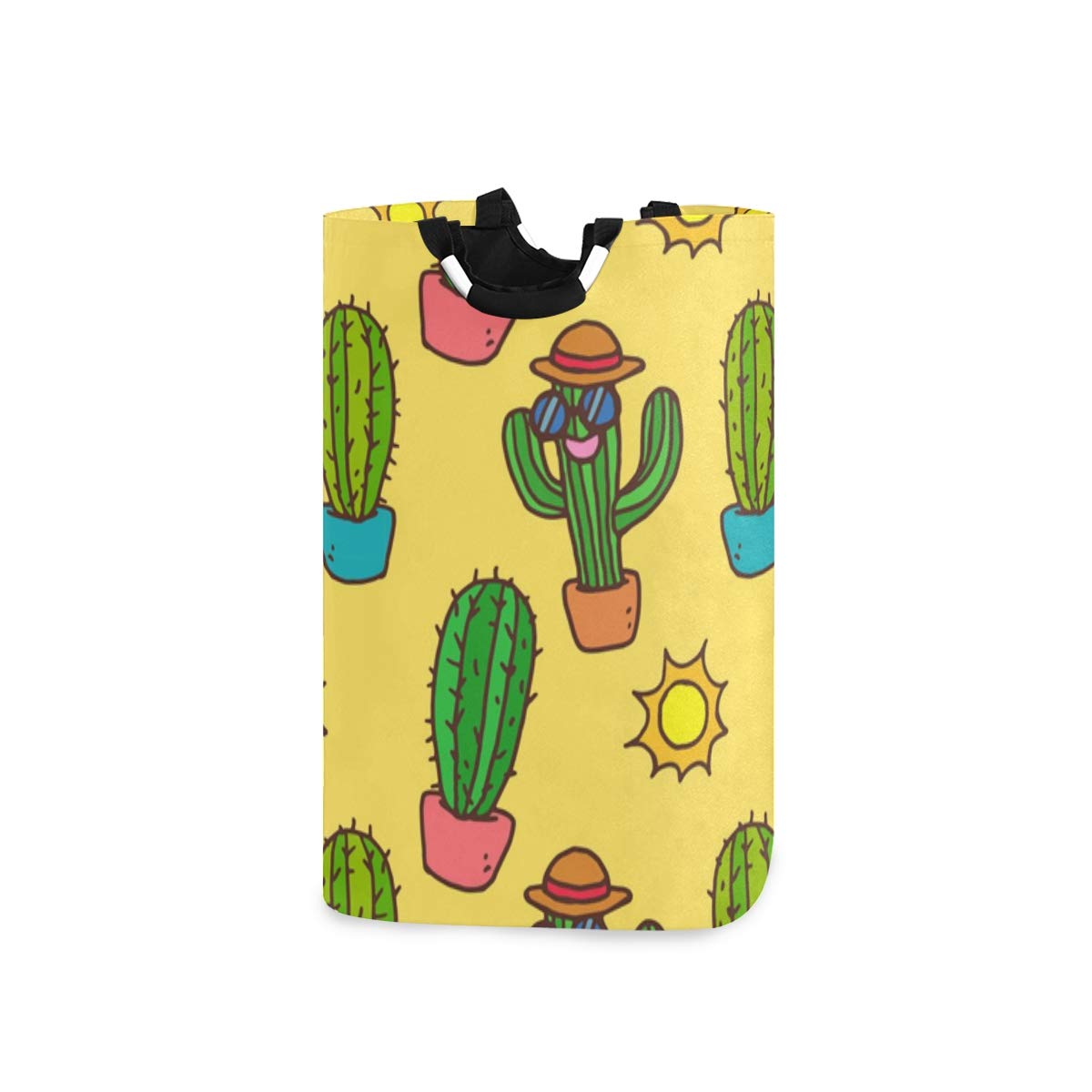 RunningBear Collapsible Laundry Basket - Large Capacity Cactus & Sunflower Design Clothes Hamper for Bathroom, Bedroom | Portable Washing Bag for College Dorm, Camping & Travel