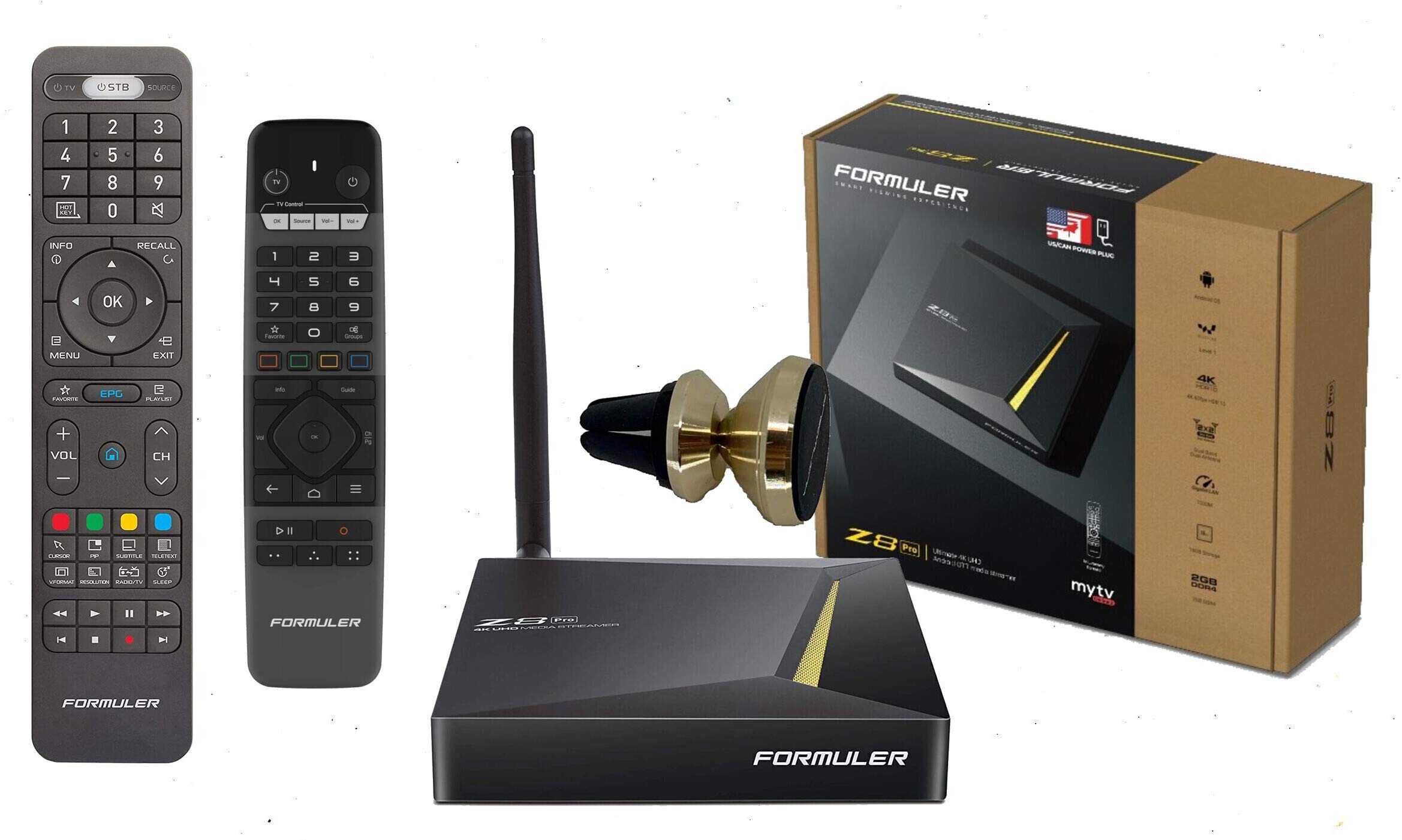 Formuler Z8 Pro 5G Android TV Box with IR Remote & Premium Control Remote - Includes Magnetic Phone Car Mount for Home Entertainment & Car Streaming