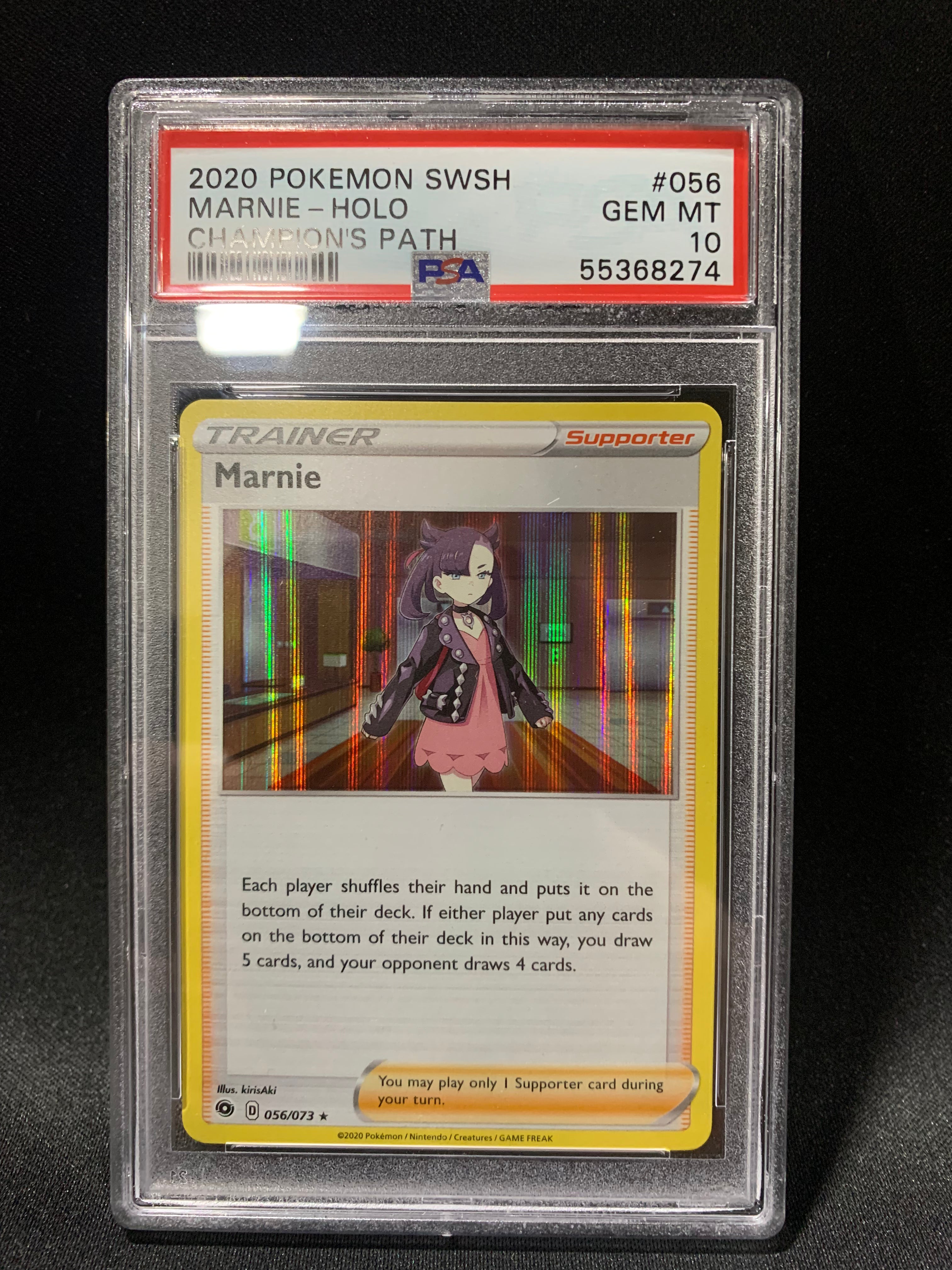 2020 Pokemon Sword & Shield Champion's Path Marnie Holo #56 PSA GEM MT 10 - Rare Trading Card for Collectors & Competitive Play