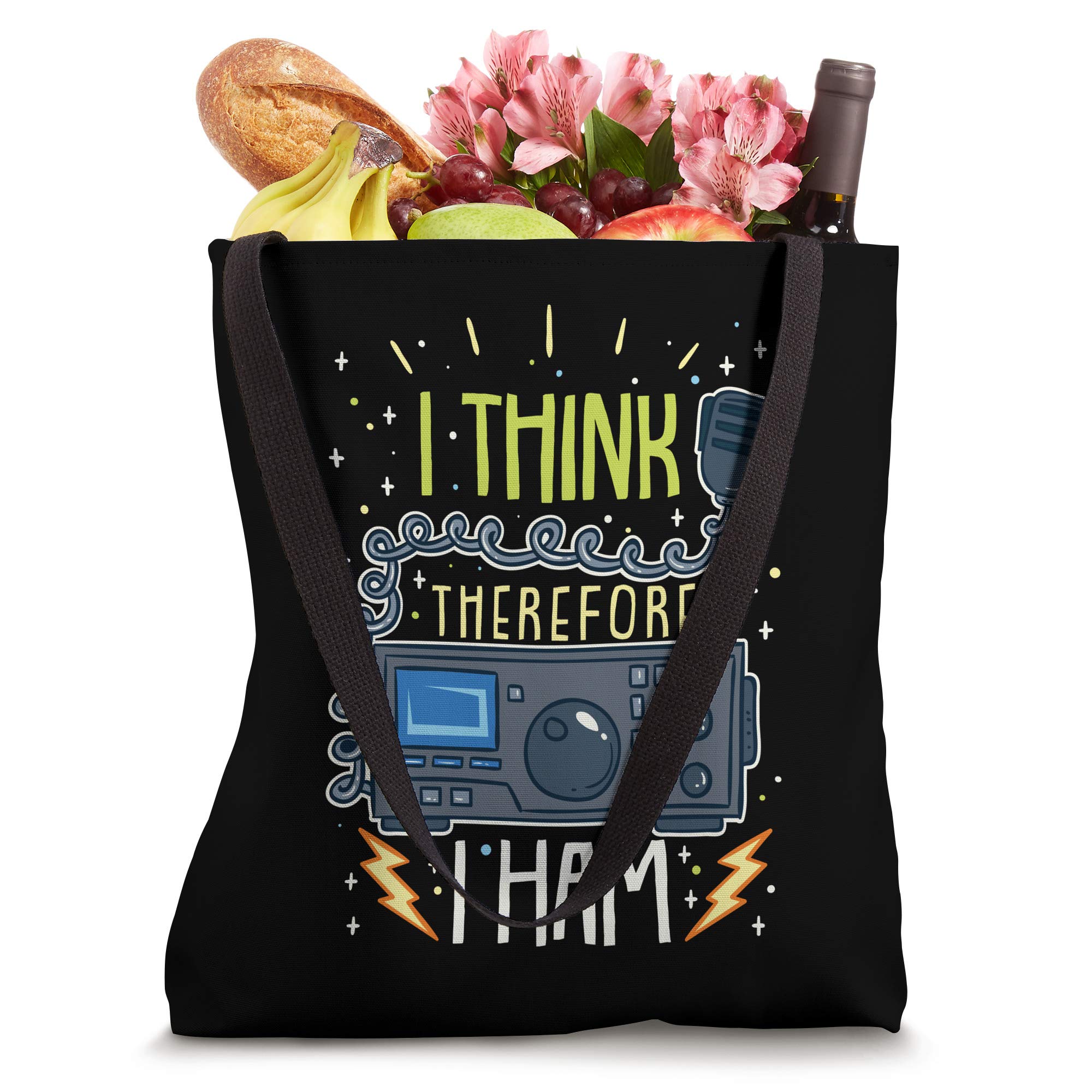 I Think Therefore I Ham Tote Bag - Funny Ham Radio Quote Gift for Amateur Radio Enthusiasts - Perfect for Grocery Shopping, Beach Trips & Radio Club Meetings