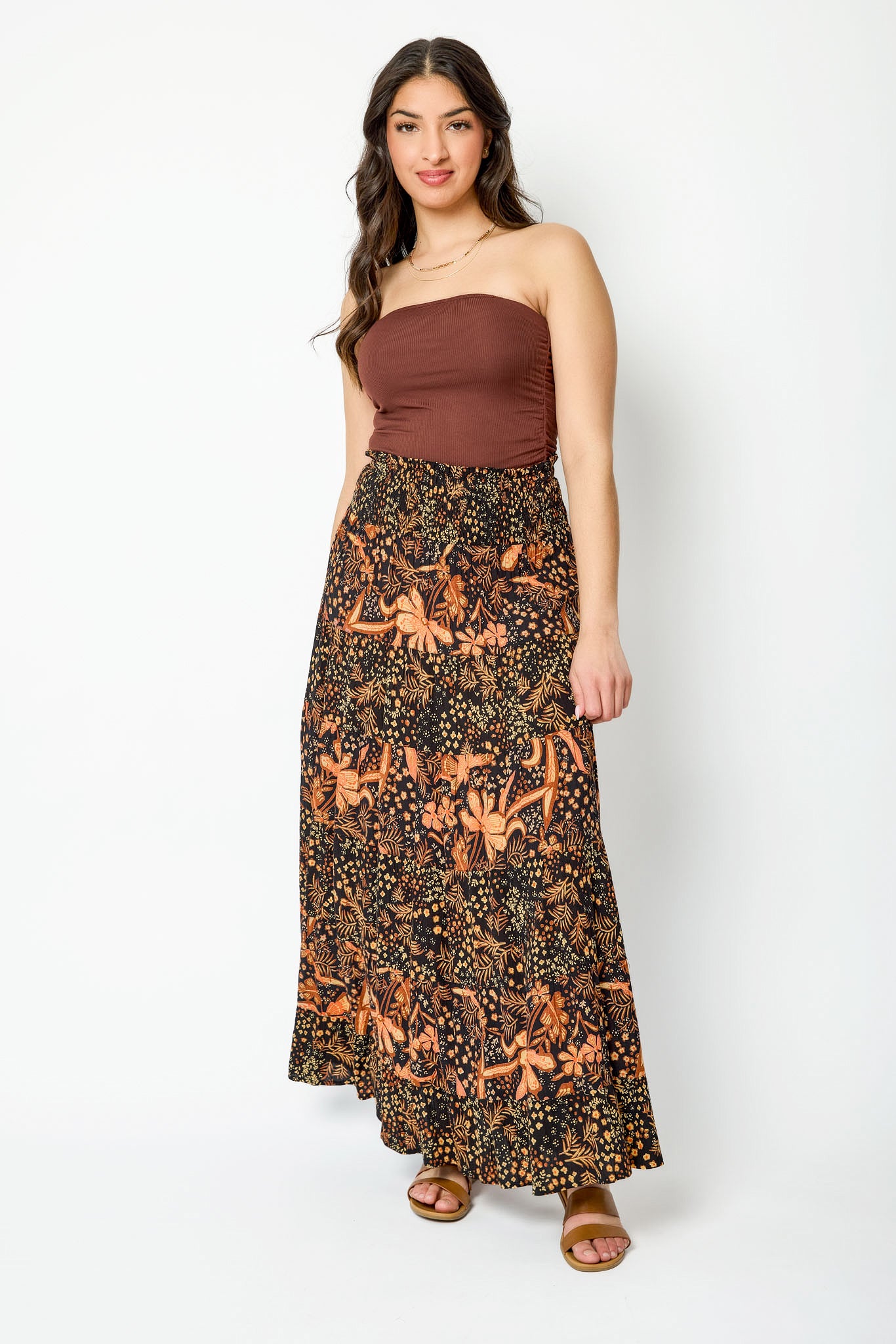 Floral Print Tiered Maxi Skirt for Women - Boho Summer Beach Dress with Pockets | Perfect for Vacations, Weddings & Outdoor Parties