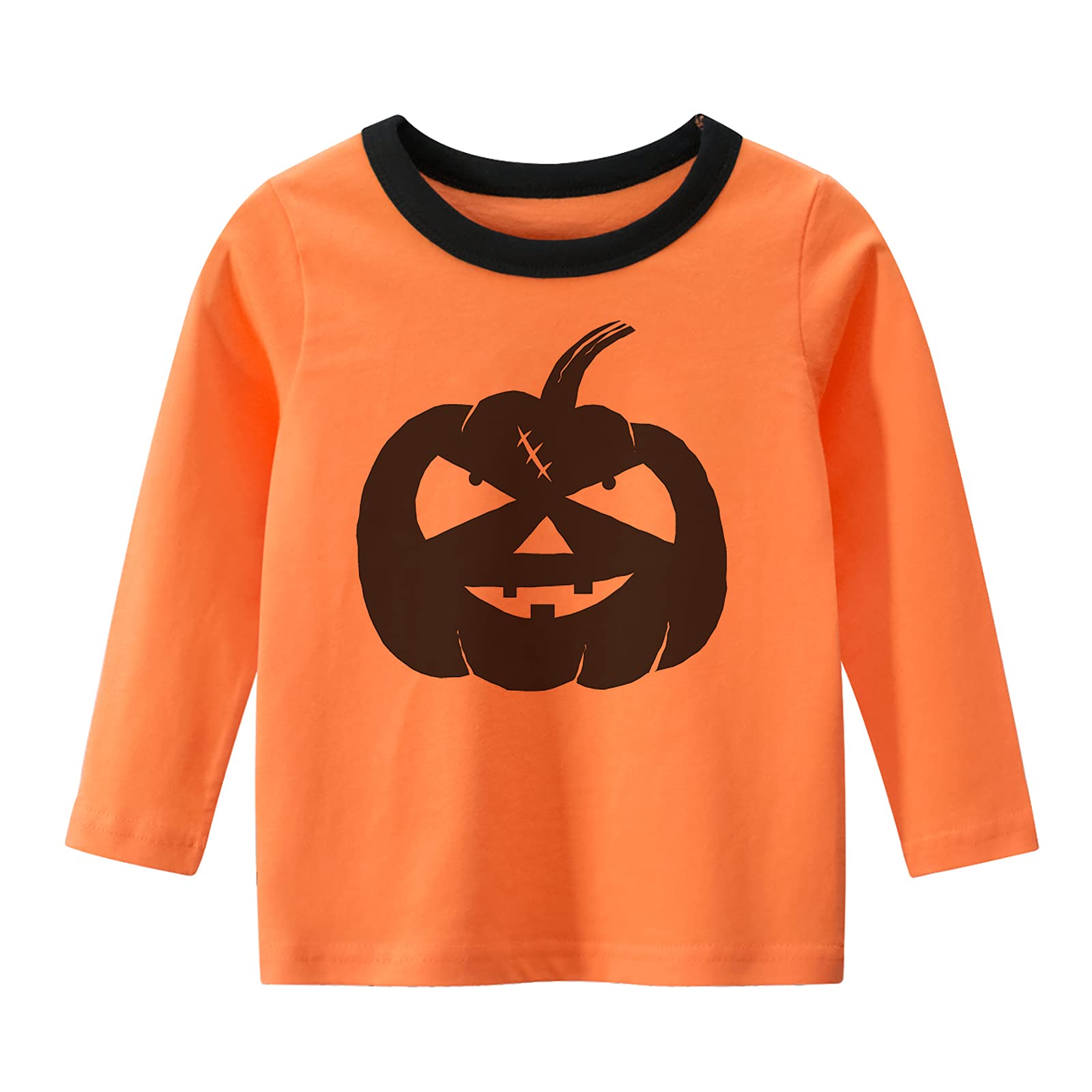 Halloween Pumpkin Face Long Sleeve T-Shirt for Kids - Boys & Girls Toddler Costume Shirt for Trick or Treat, School Party & Family Photo Outfits