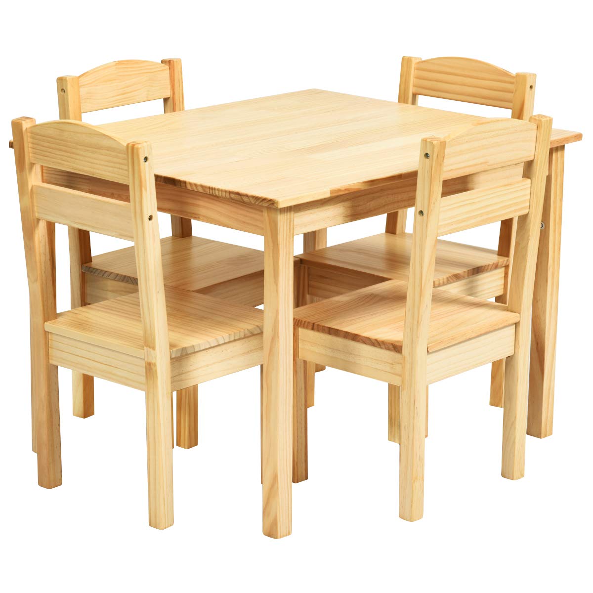Costzon 5-Piece Kids Wooden Table and Chair Set - Natural Wood Activity Table & Chairs for Toddlers, Preschoolers | Perfect for Arts & Crafts, Homework, Snack Time | Durable Children's Furniture Set for Home, Classroom, Daycare - Ideal Gift for Boys & Girls