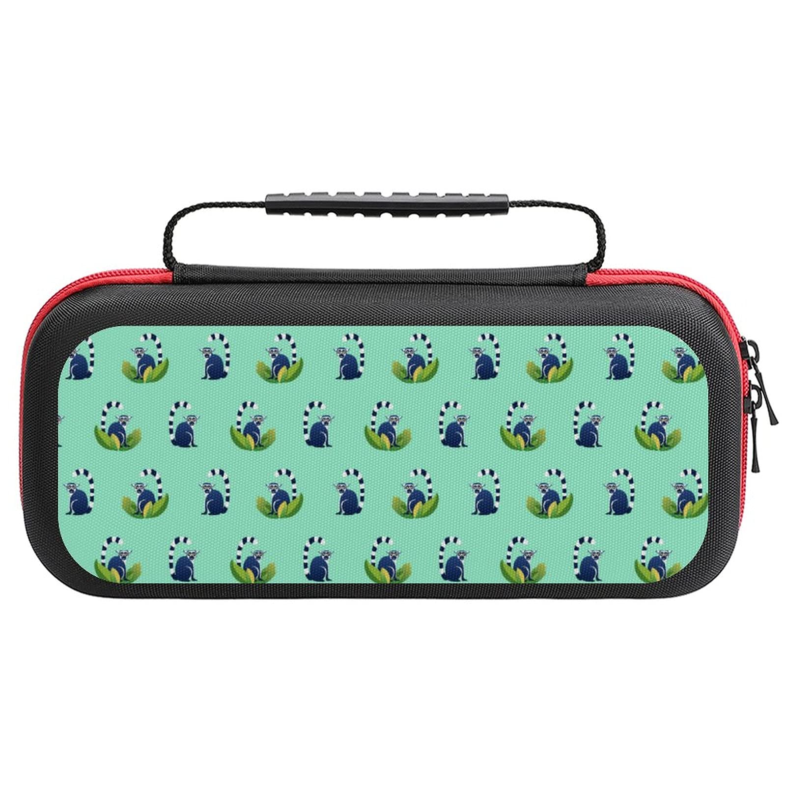 Lemur On Leaves Printed Carrying Case for Nintendo Switch Lite - Protective Travel Storage Bag with Accessories Pouch | Perfect for Gaming On-The-Go, Commuting & Travel Organization