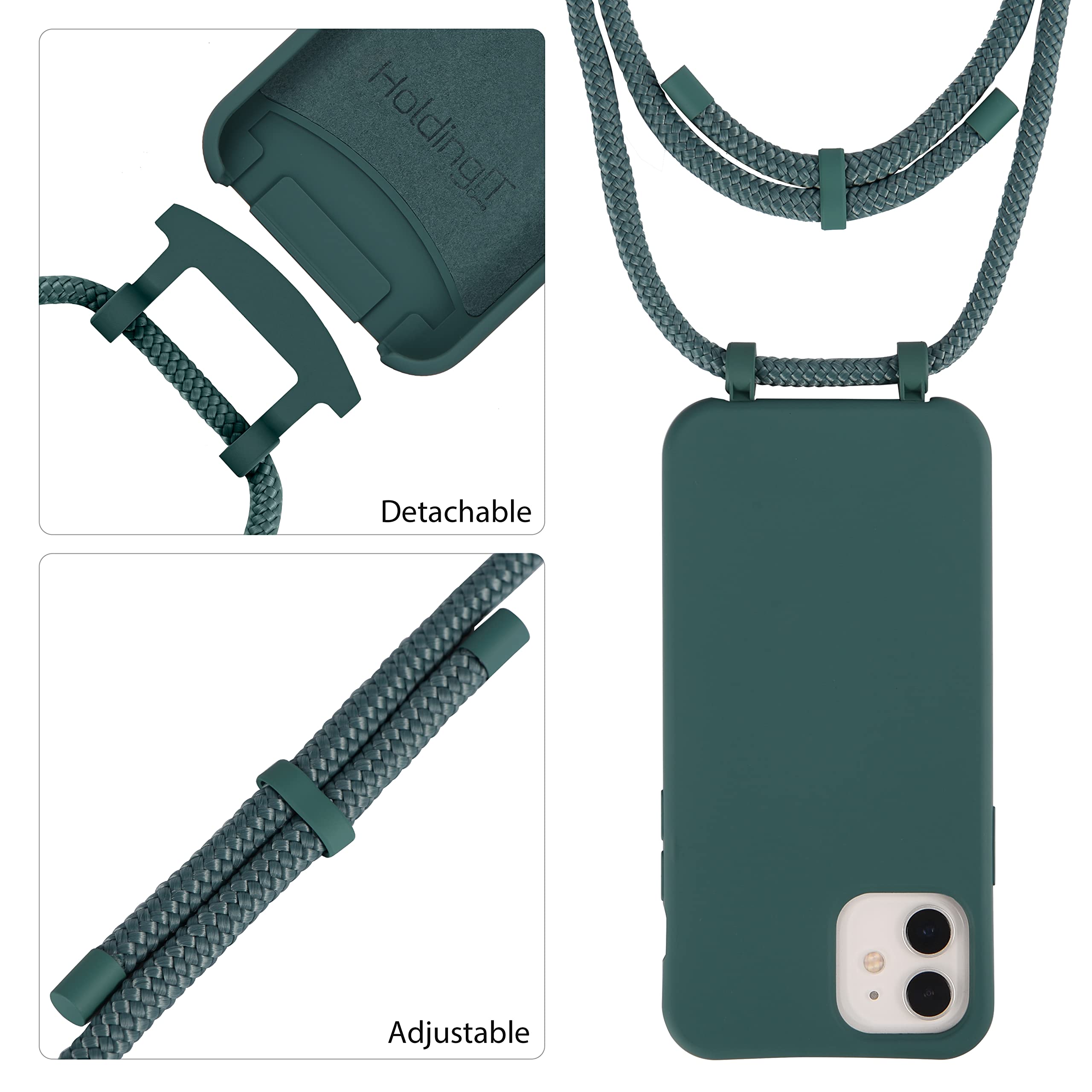 2-in-1 Crossbody Phone Case for iPhone 13 Pro Max with Detachable Lanyard & Drop Protection - Adjustable Strap, Green | Perfect for Travel, Shopping & Hands-Free Convenience
