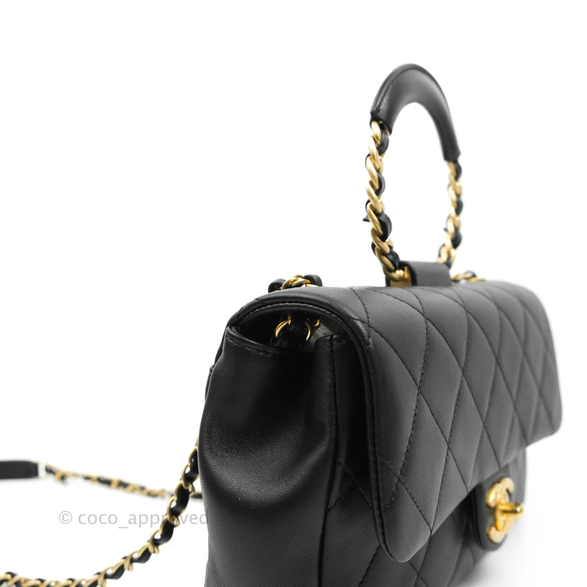 Chanel Circular Handle Flap Bag Black Lambskin with Aged Gold Hardware - Luxury Crossbody Purse for Women, Perfect for Evening Events & Date Nights