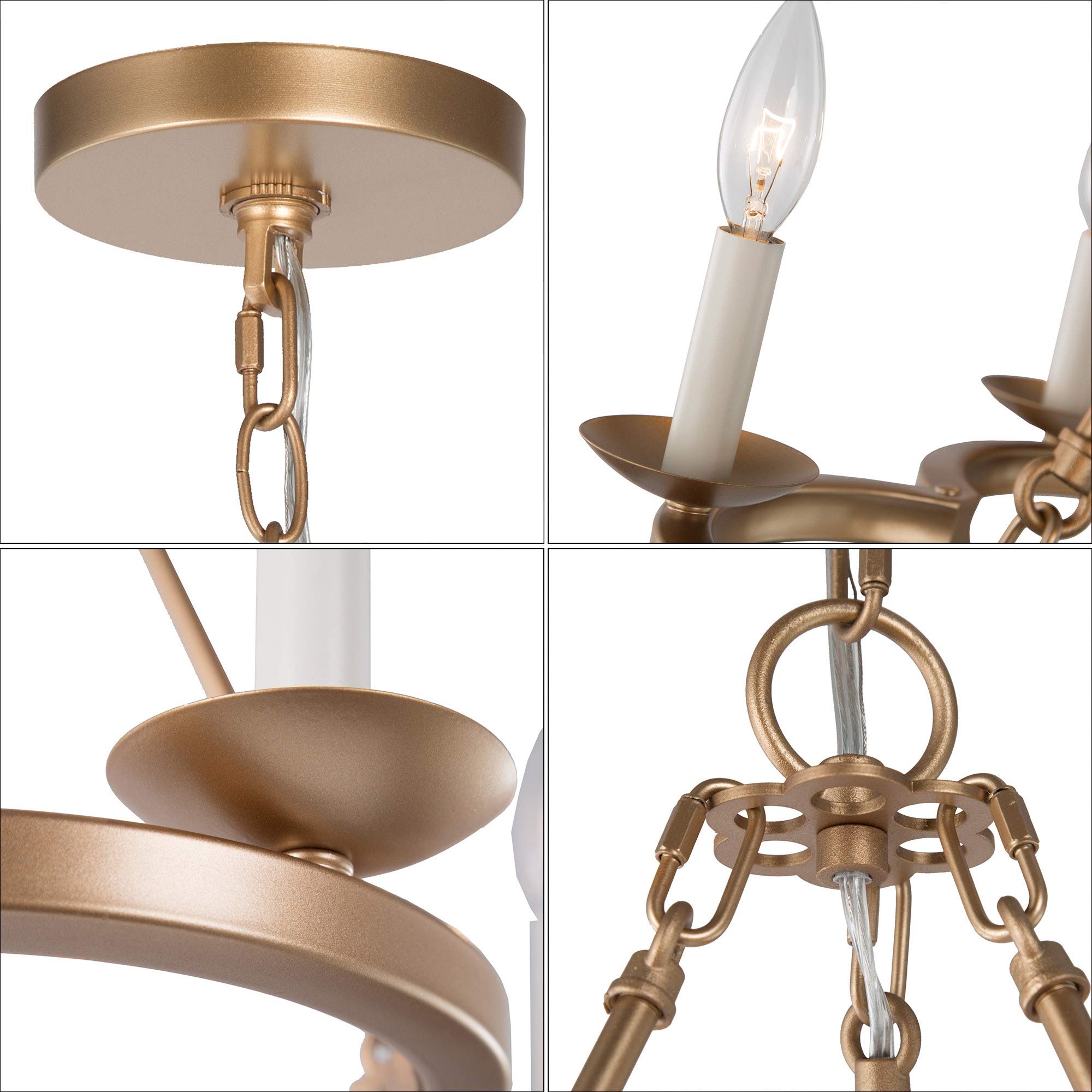 Modern Farmhouse Chandelier - Gold Wagon Wheel Ceiling Light Fixture with 6 Lights, Rustic Dining Room Chandelier for Farmhouse, Living Room & Bedroom Decor | Perfect for Country Homes, Restaurants and Cabin Lighting