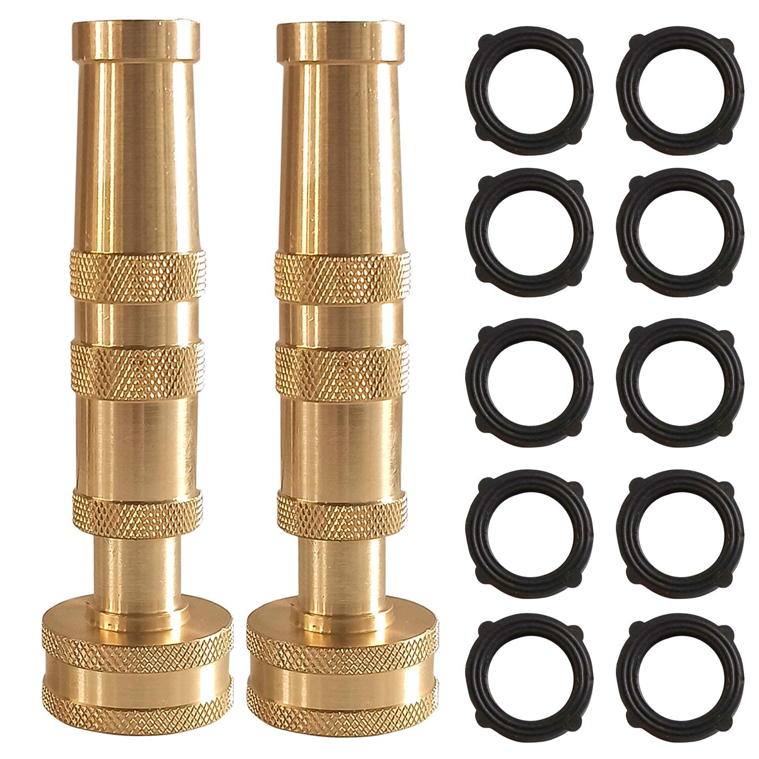 Heavy-Duty Brass Hose Nozzle 2-Pack - Adjustable Twist Spray for Garden & Outdoor Cleaning