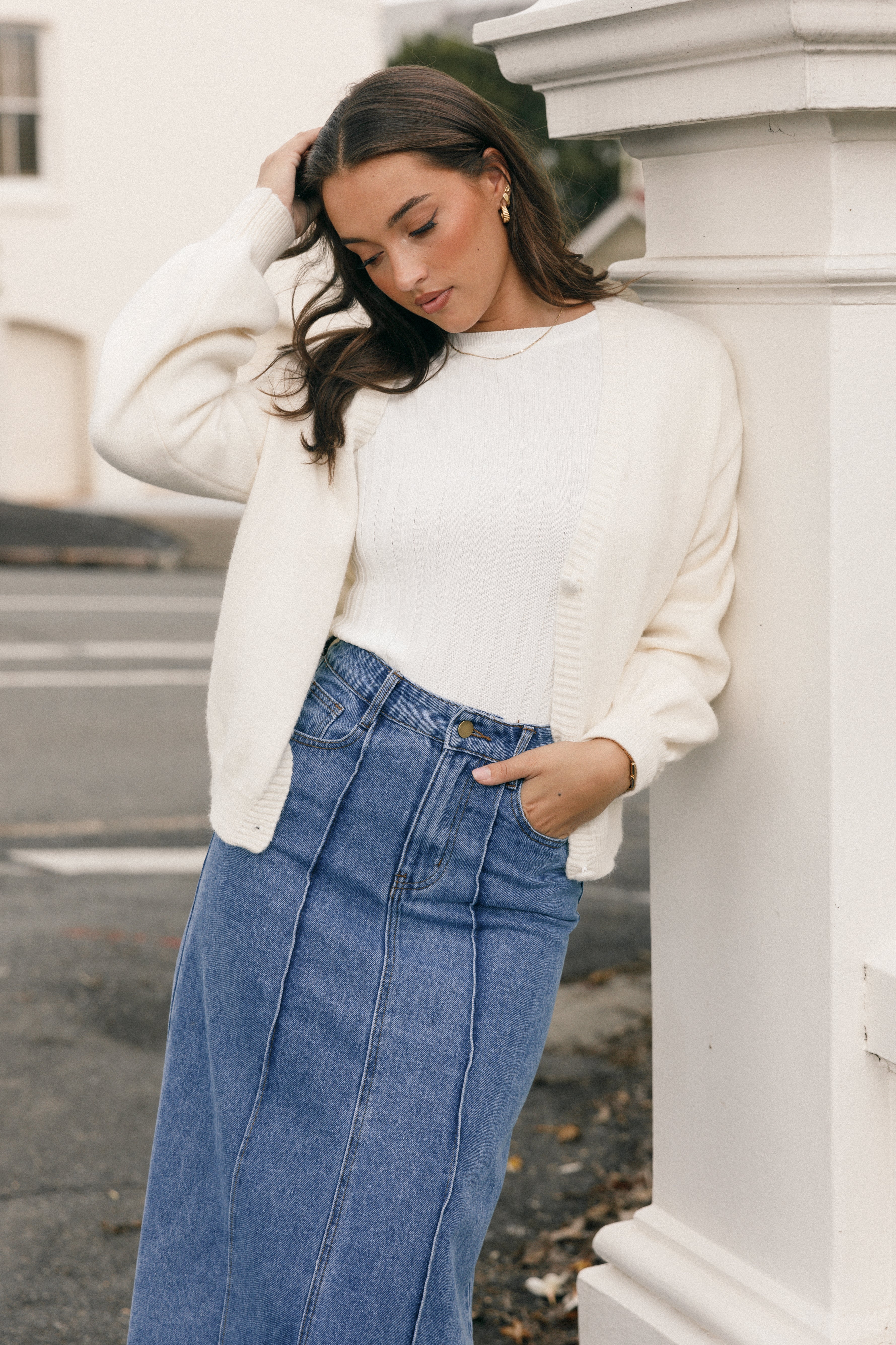 Aneesa Women's Wide Rib Knit Top - Soft Stretch Casual T-Shirt, White | Perfect for Everyday Wear, Layering & Office Outfits