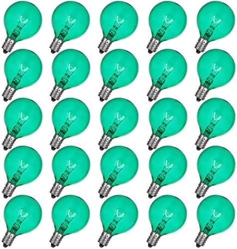 25 Pack G50 Replacement Light Bulbs - Green Glass Incandescent E12/C7 Candelabra Base (7W) for Outdoor Patio String Lights - Perfect for Garden Parties, Backyard Decor & Holiday Lighting